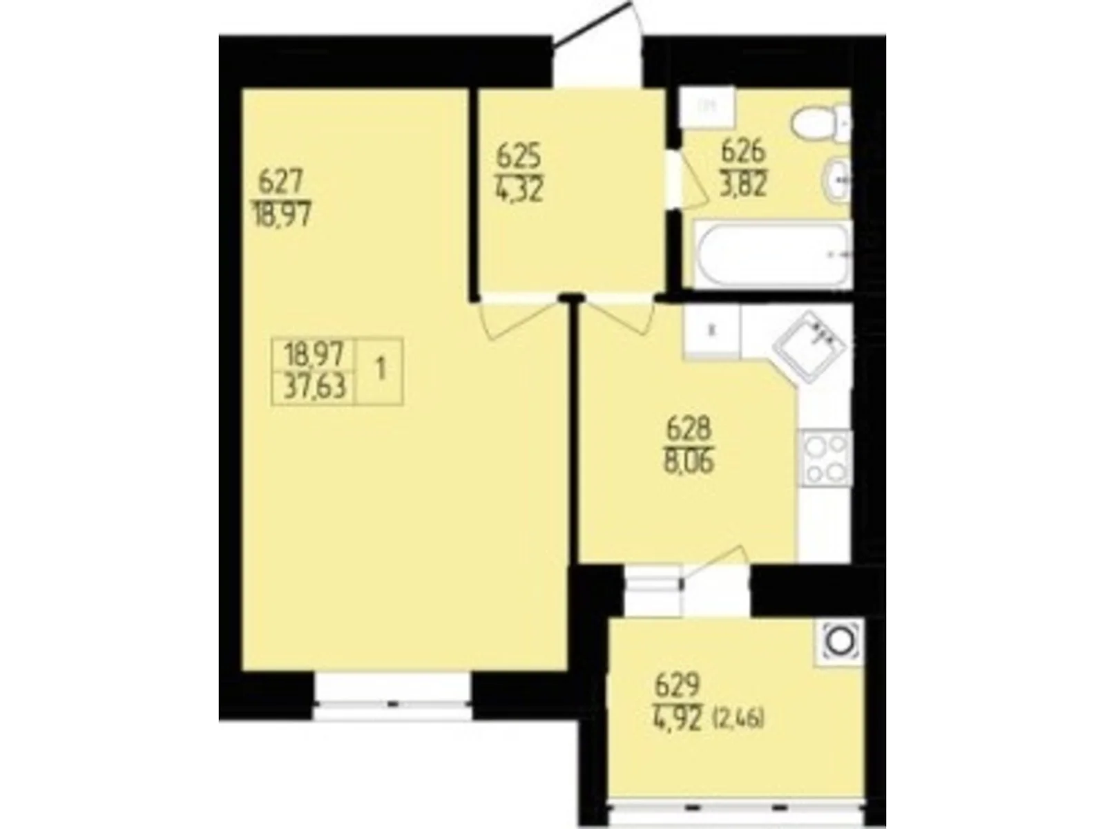 Продается 1-комнатная квартира 39.84 кв. м в Хмельницком, пер. Франко Ивана, 8 - фото 1
