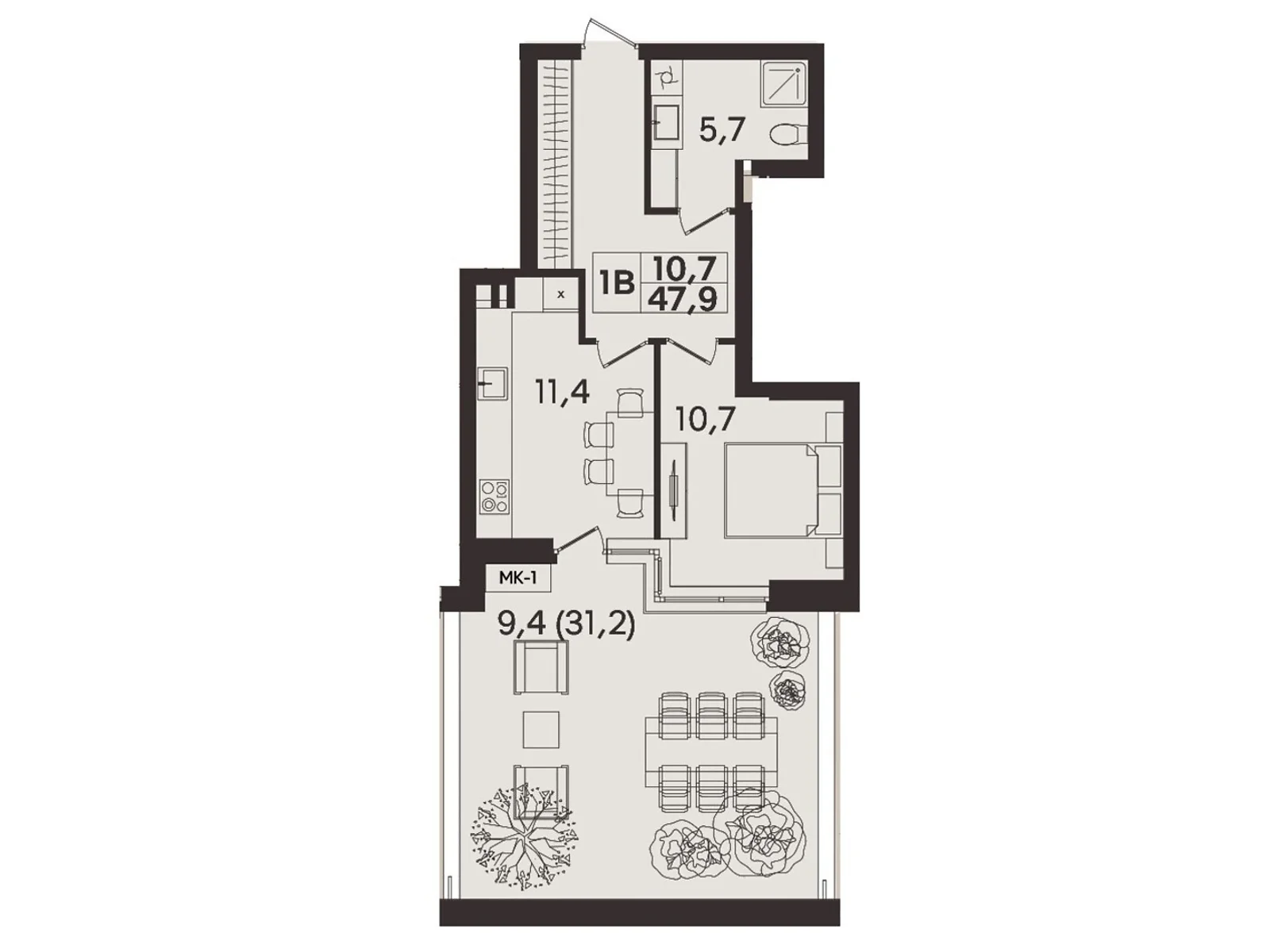 Продается 1-комнатная квартира 47.9 кв. м в Виннице, ул. Келецкая - фото 1