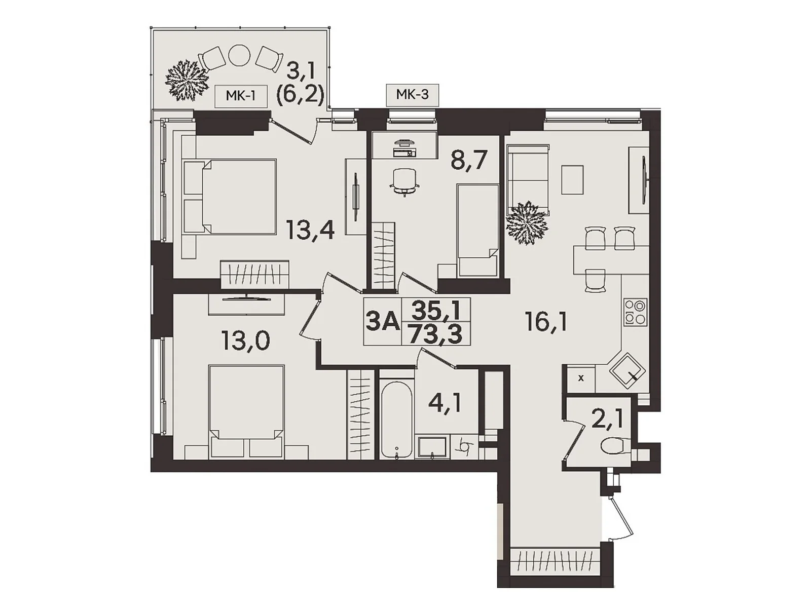Продается 3-комнатная квартира 73.3 кв. м в Виннице, ул. Келецкая - фото 1