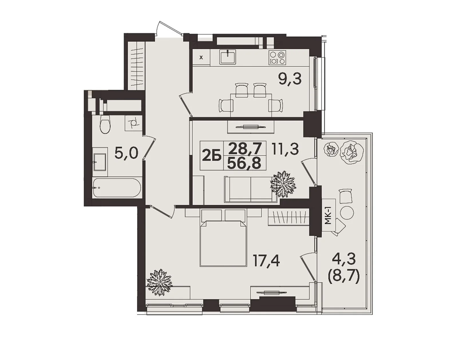 Продається 2-кімнатна квартира 56.8 кв. м у Вінниці, вул. Келецька - фото 1