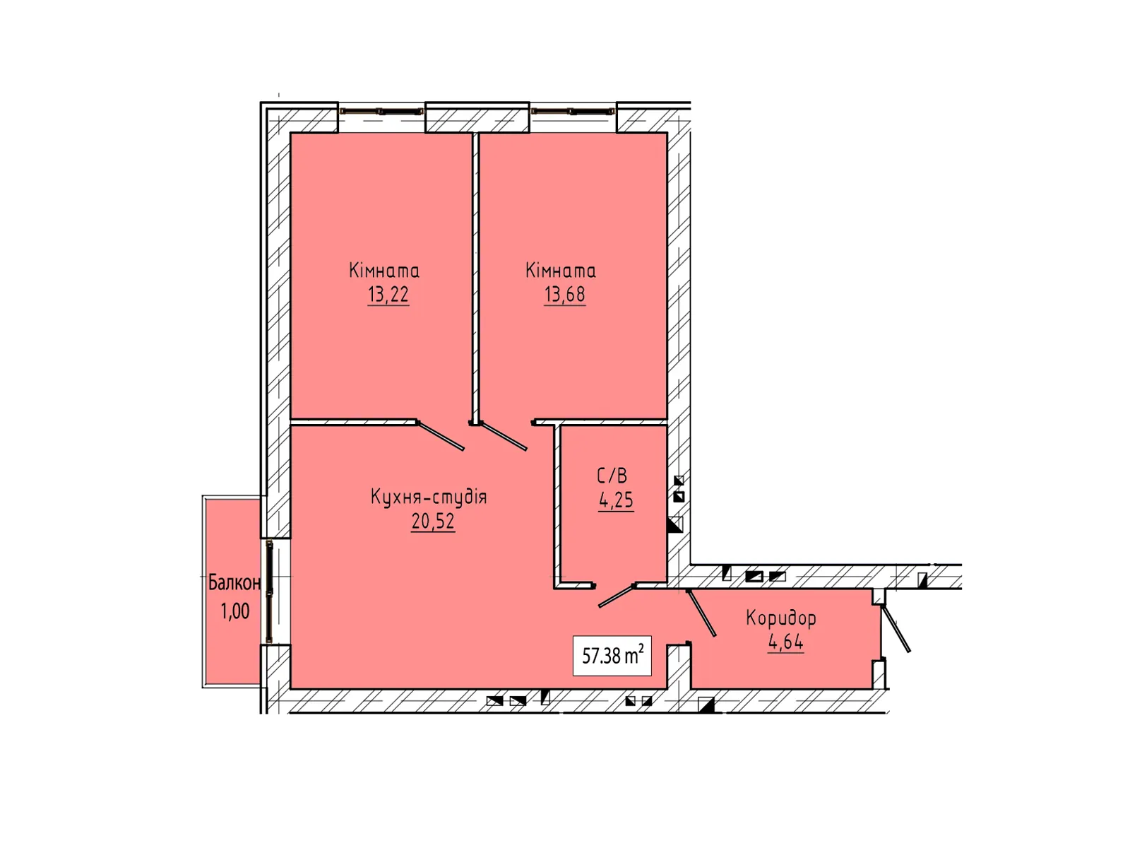 2-кімнатна квартира 57.38 кв. м у Тернополі, цена: 37297 $ - фото 1