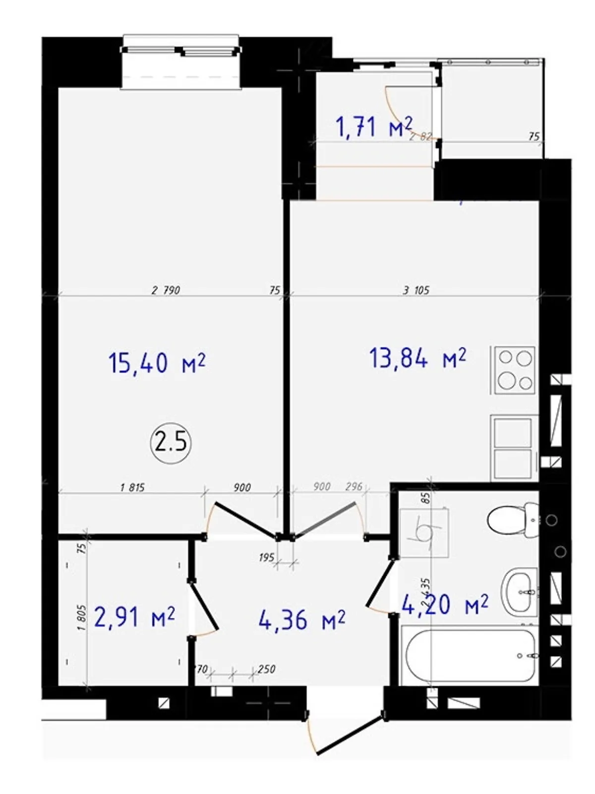 Продается 1-комнатная квартира 40.6 кв. м в Крыжановка, ул. Академика Сахарова - фото 1