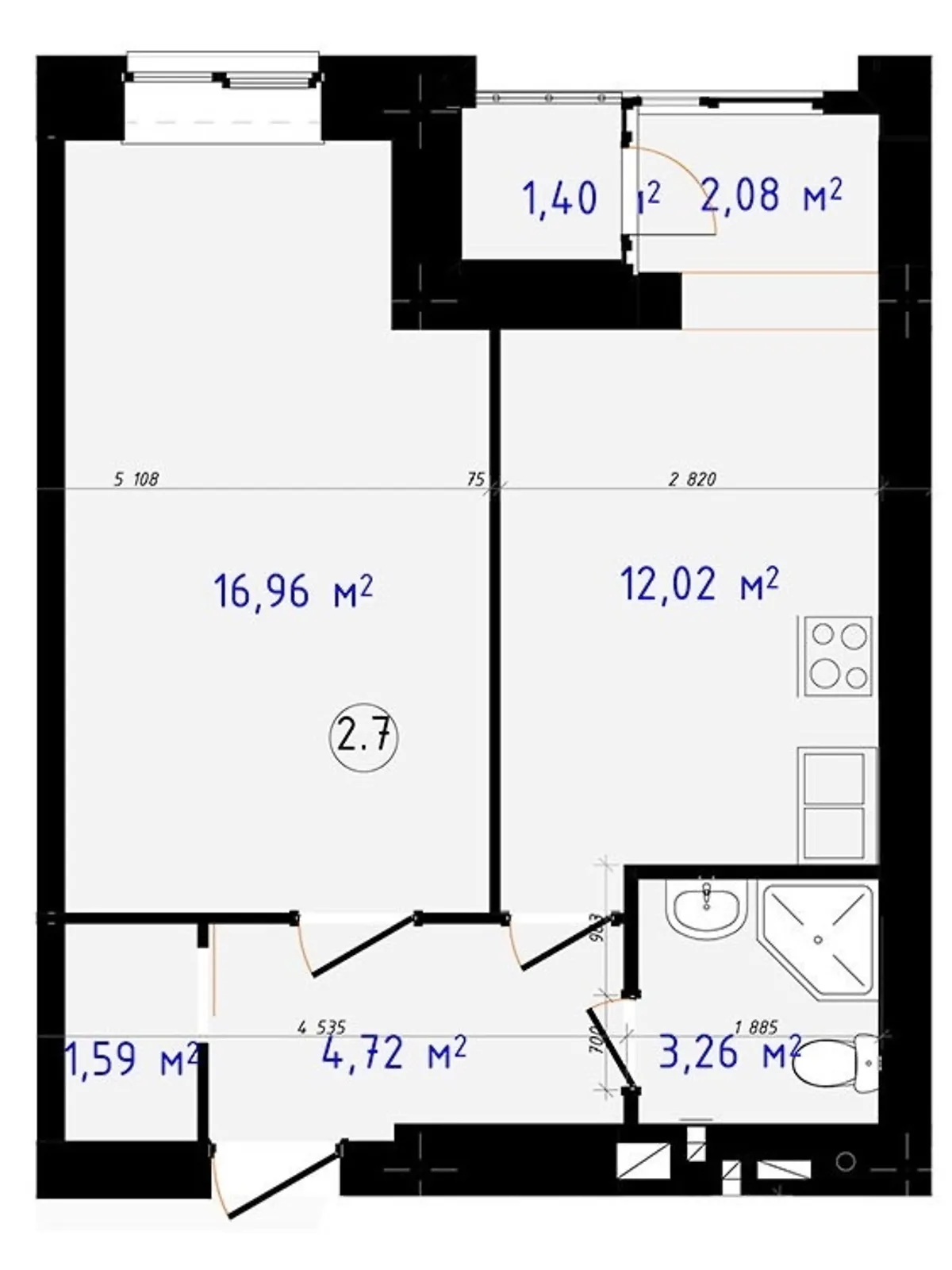 Продається 1-кімнатна квартира 38.7 кв. м у Одесі, вул. Академіка Сахарова - фото 1