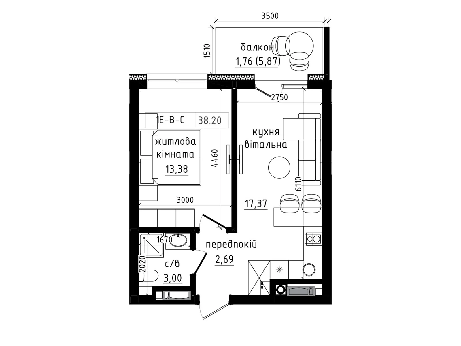 Продается 1-комнатная квартира 42.31 кв. м в Ужгороде, цена: 50615 $ - фото 1