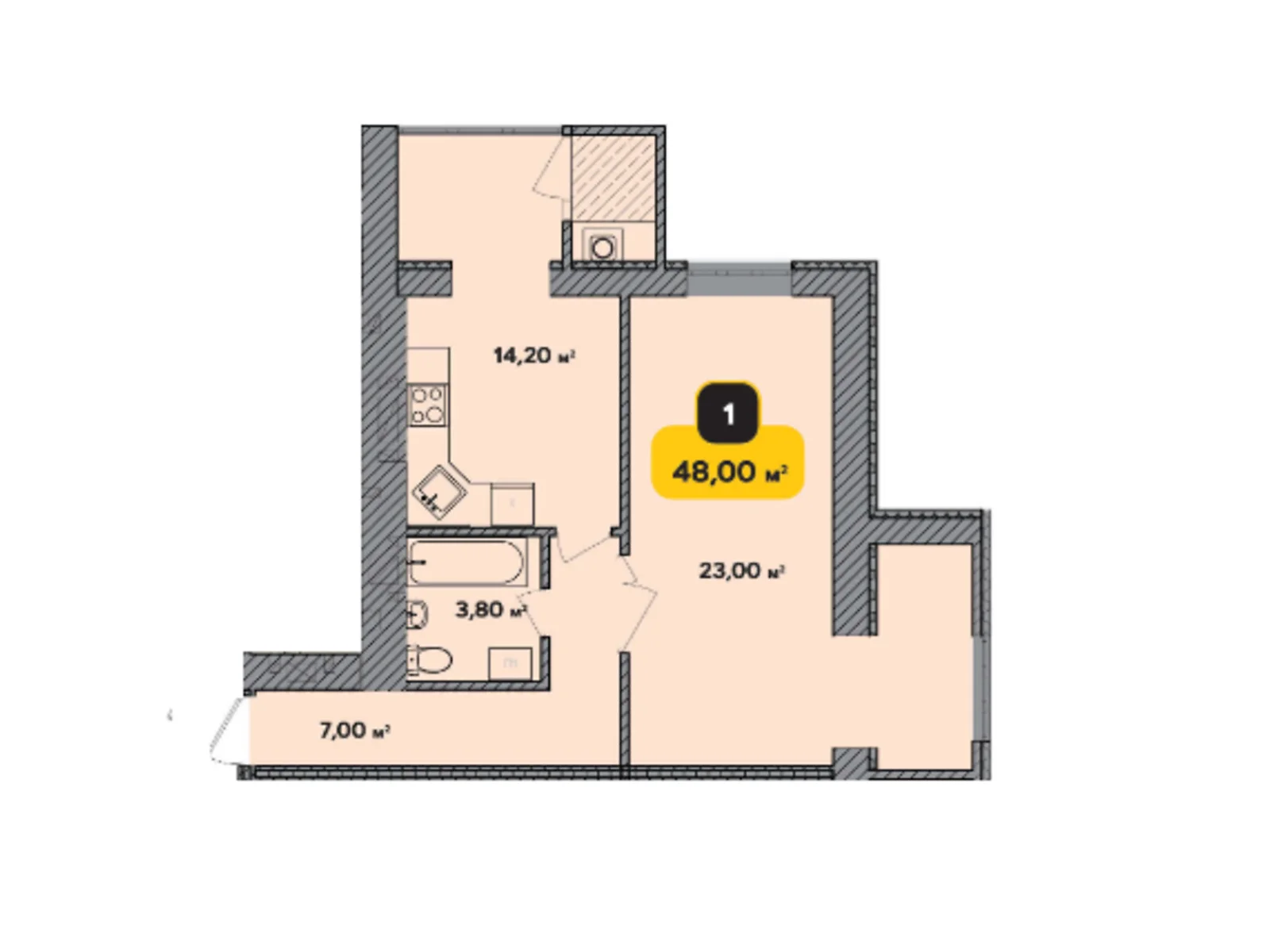 Продается 1-комнатная квартира 48 кв. м в Хмельницком, ул. Каменецкая, 100/2 - фото 1