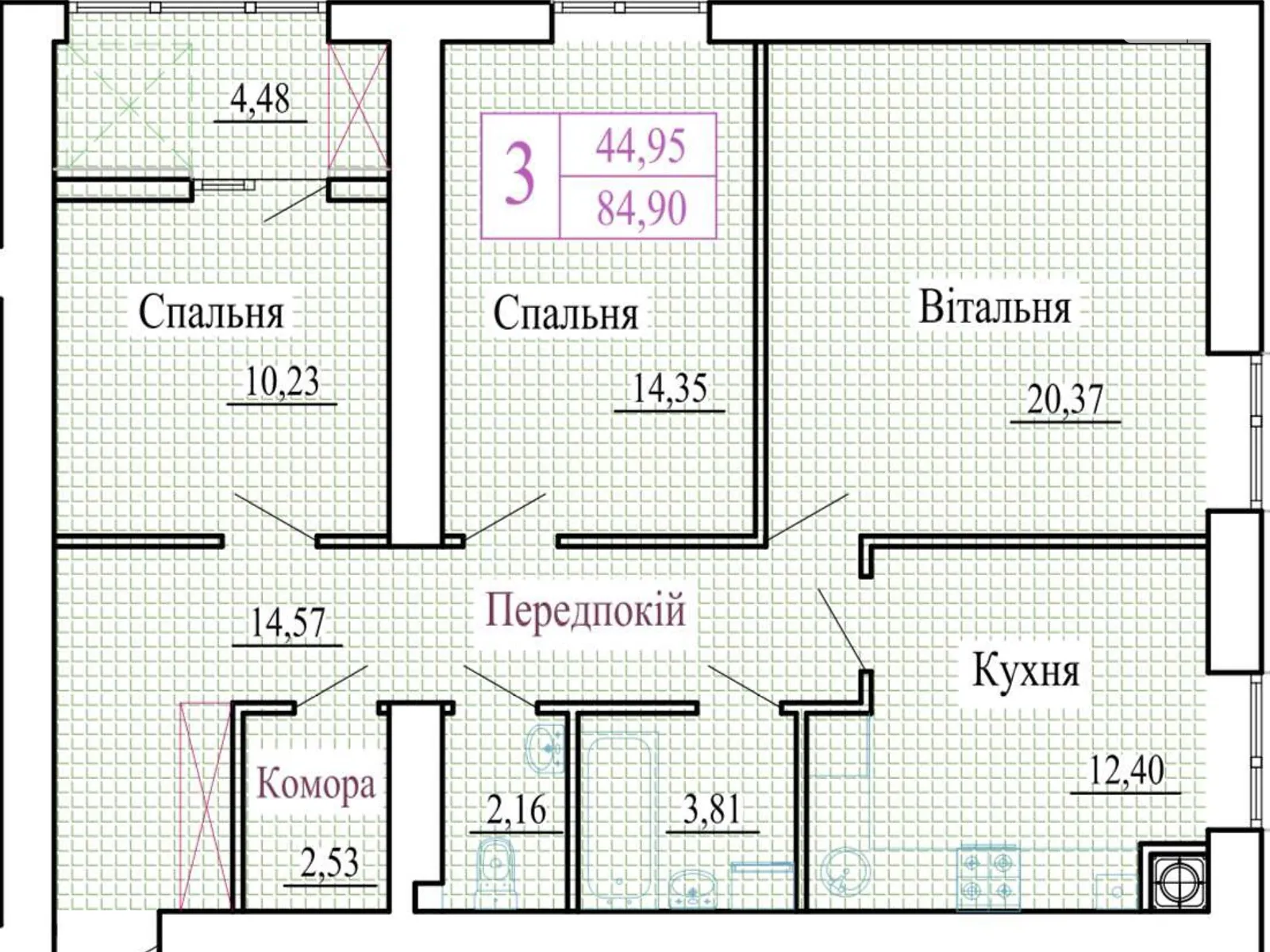 3-кімнатна квартира 84.9 кв. м у Луцьку, вул. Християнська, 42 - фото 1