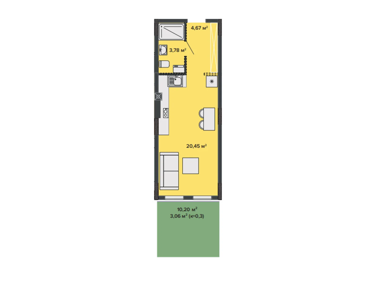 Продается 1-комнатная квартира 31.96 кв. м в Софиевской Борщаговке - фото 1
