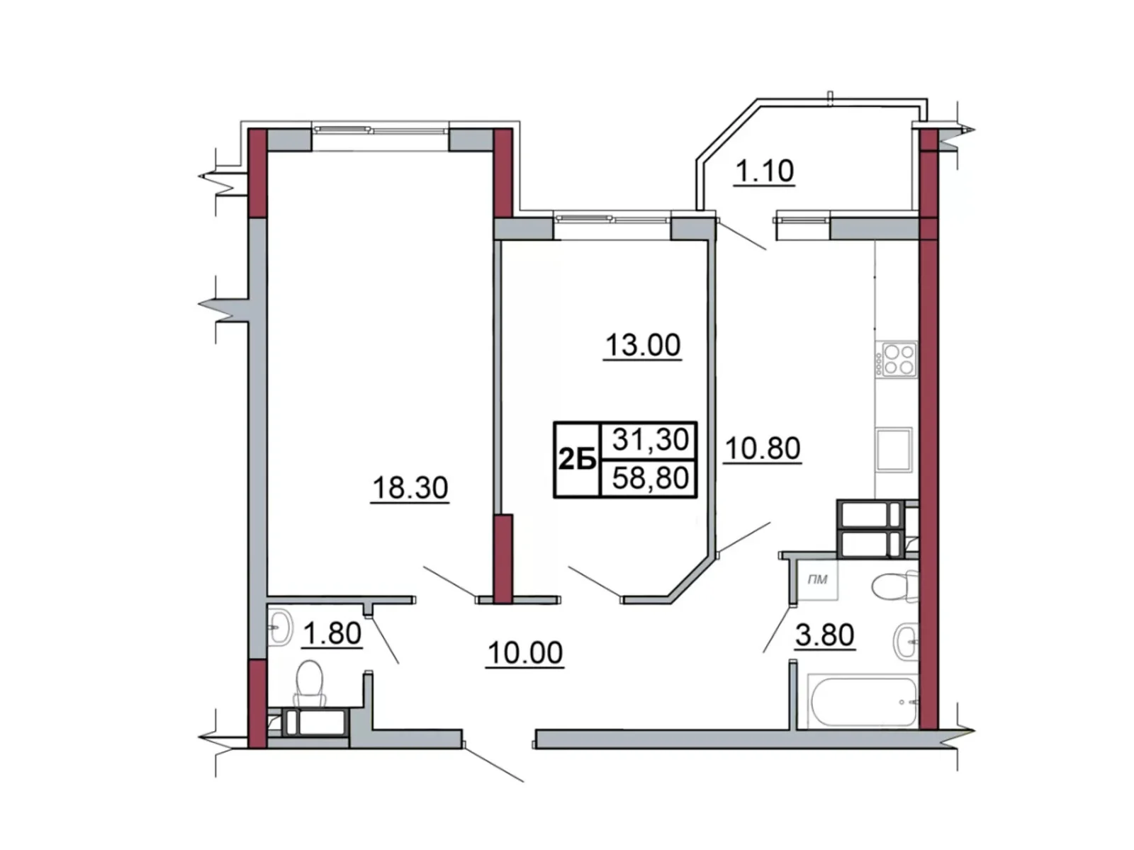 Продается 2-комнатная квартира 58.8 кв. м в Черкассах, ул. Телиги Елены - фото 1