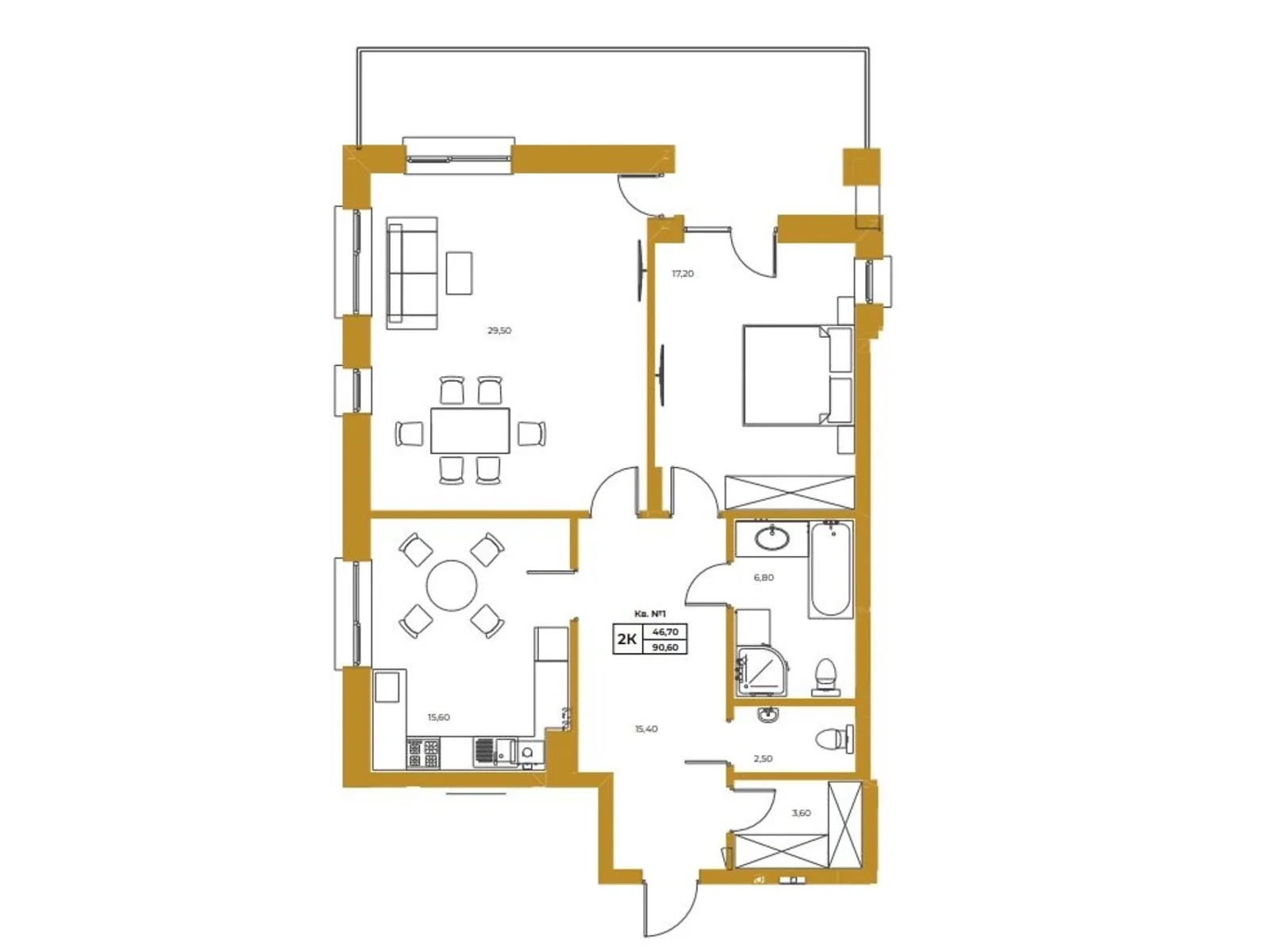 Продается 2-комнатная квартира 90.6 кв. м в Львове, ул. Гординских, 15А - фото 1