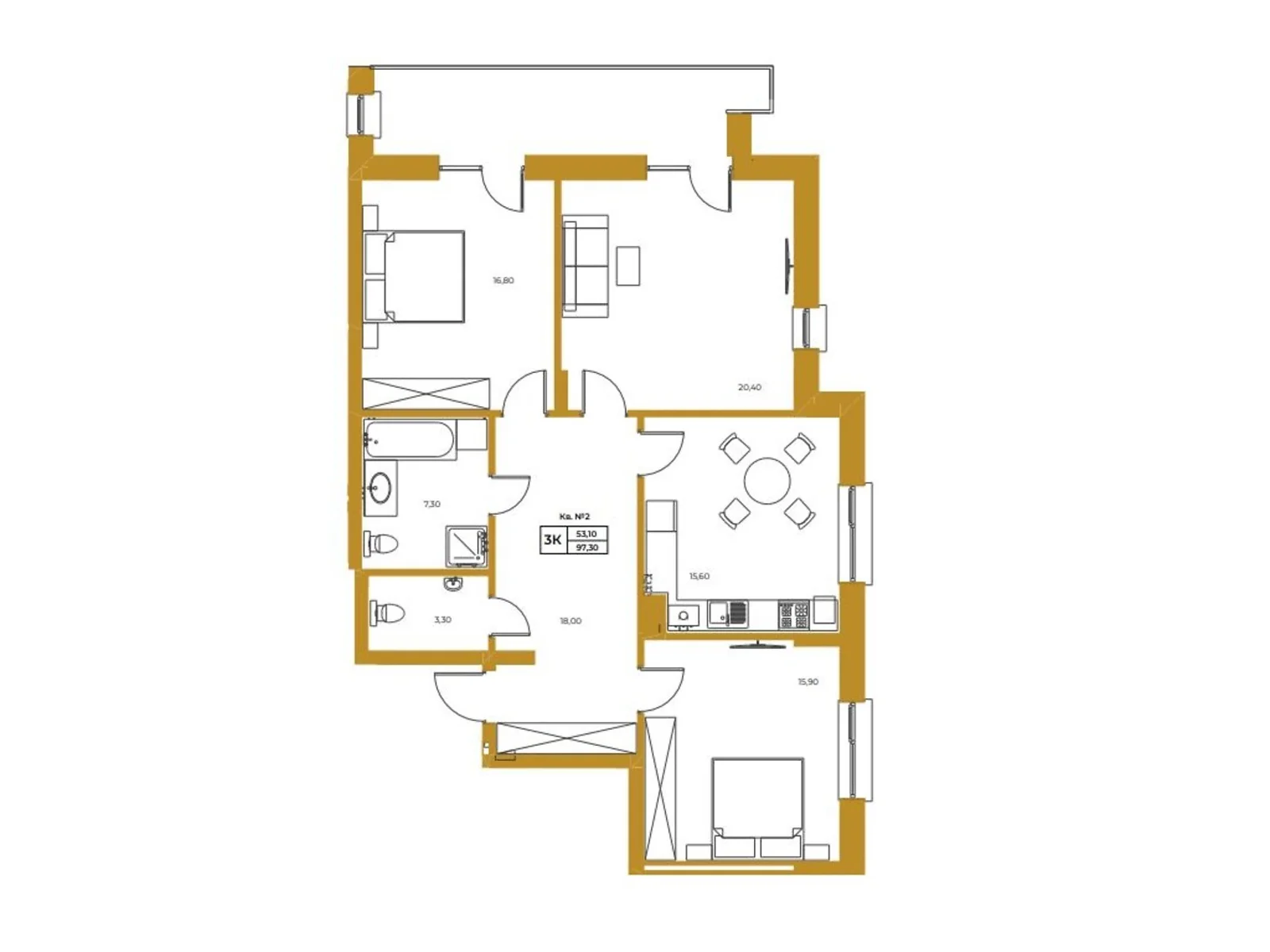 Продается 3-комнатная квартира 97.3 кв. м в Львове, ул. Гординских, 15А - фото 1