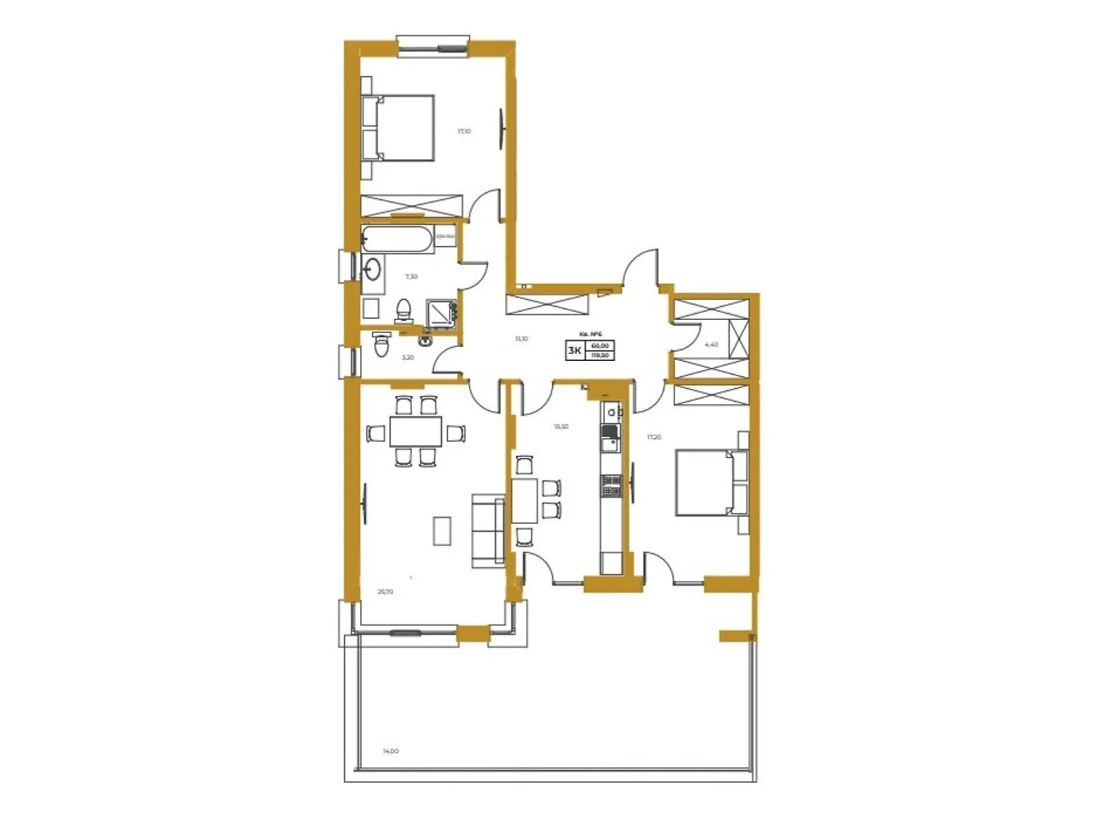 Продается 3-комнатная квартира 119.5 кв. м в Львове, ул. Гординских, 15А - фото 1