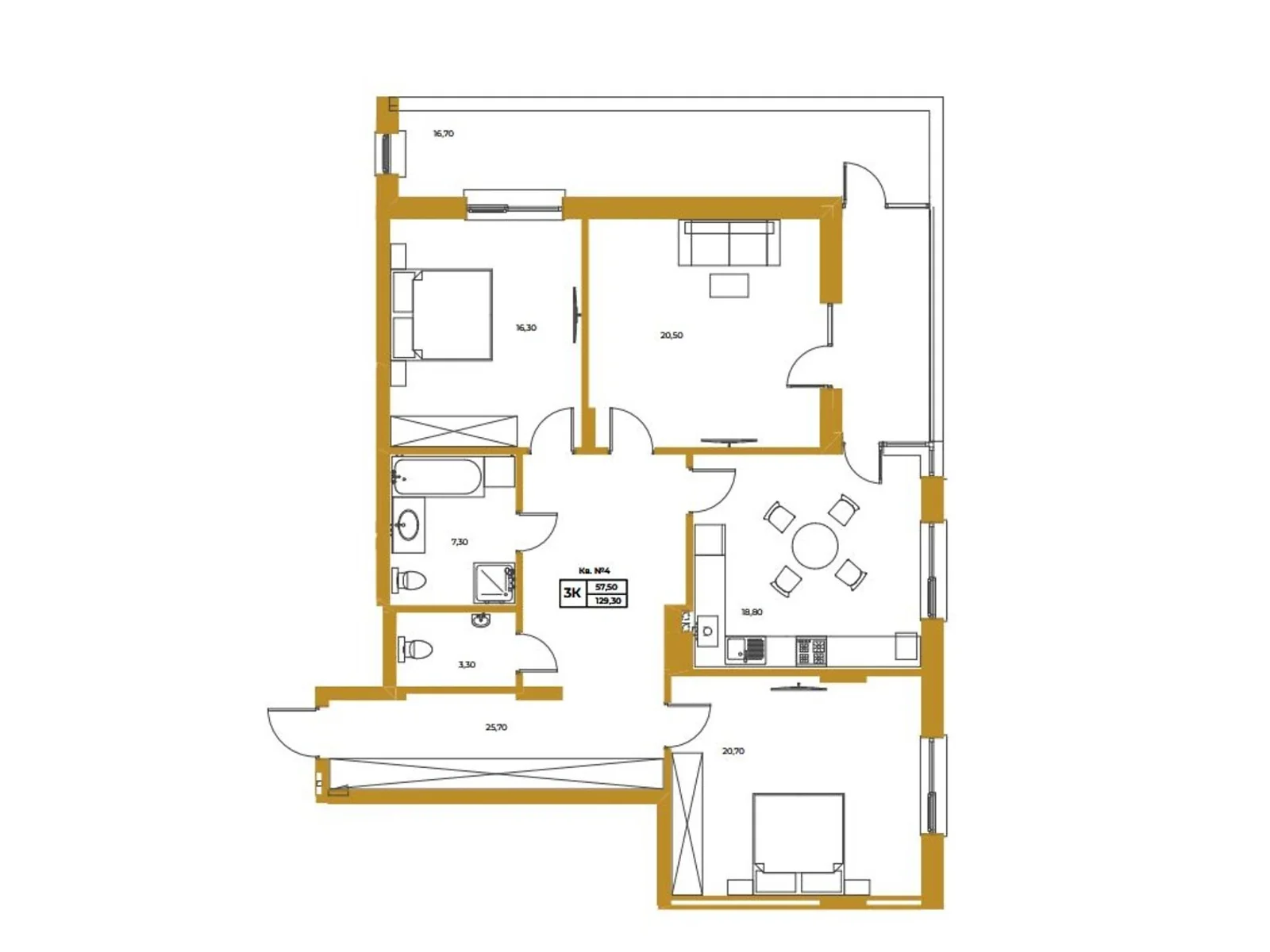 Продается 3-комнатная квартира 129.3 кв. м в Львове, ул. Гординских, 15А - фото 1