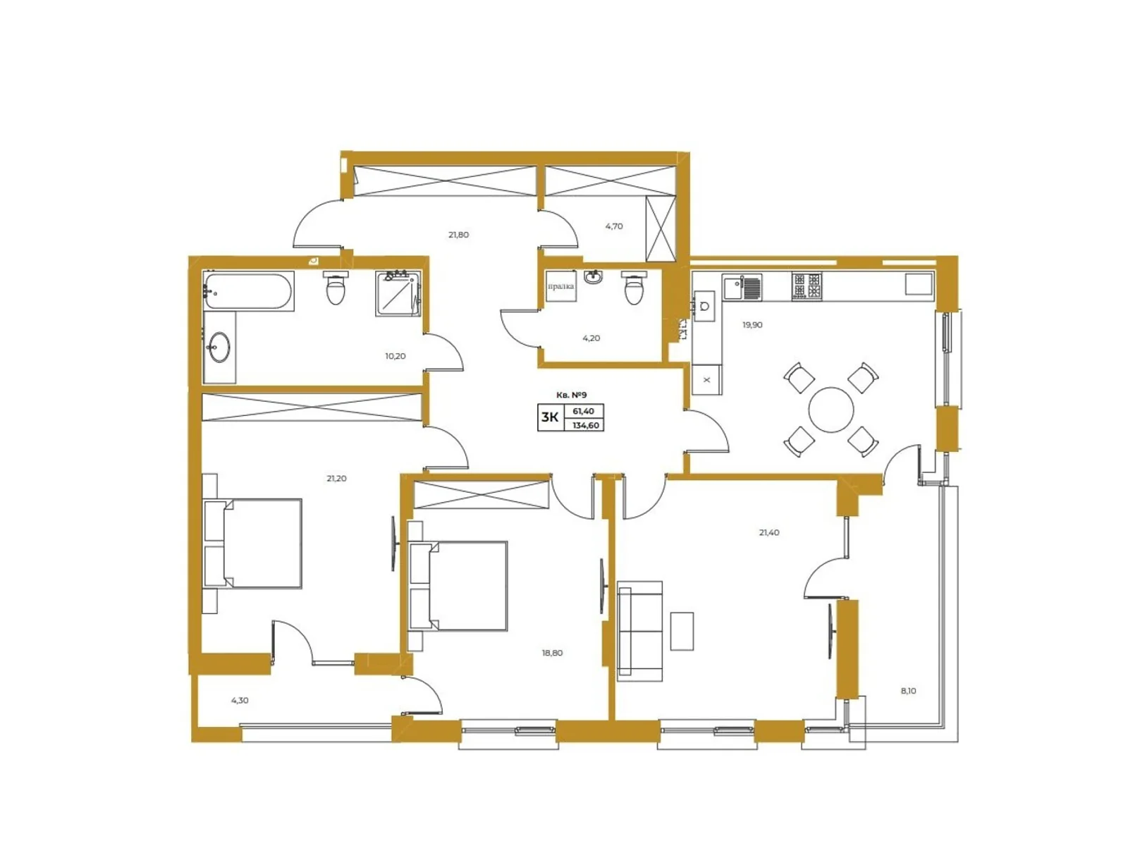 Продается 3-комнатная квартира 134.6 кв. м в Львове, ул. Гординских, 15А - фото 1