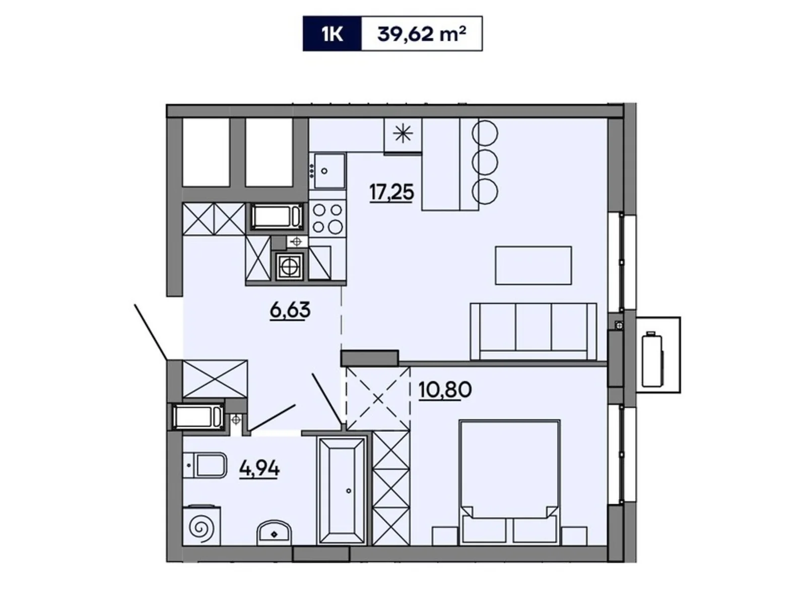 Продається 1-кімнатна квартира 39.62 кв. м у Львові, вул. Миколайчука, 17 - фото 1