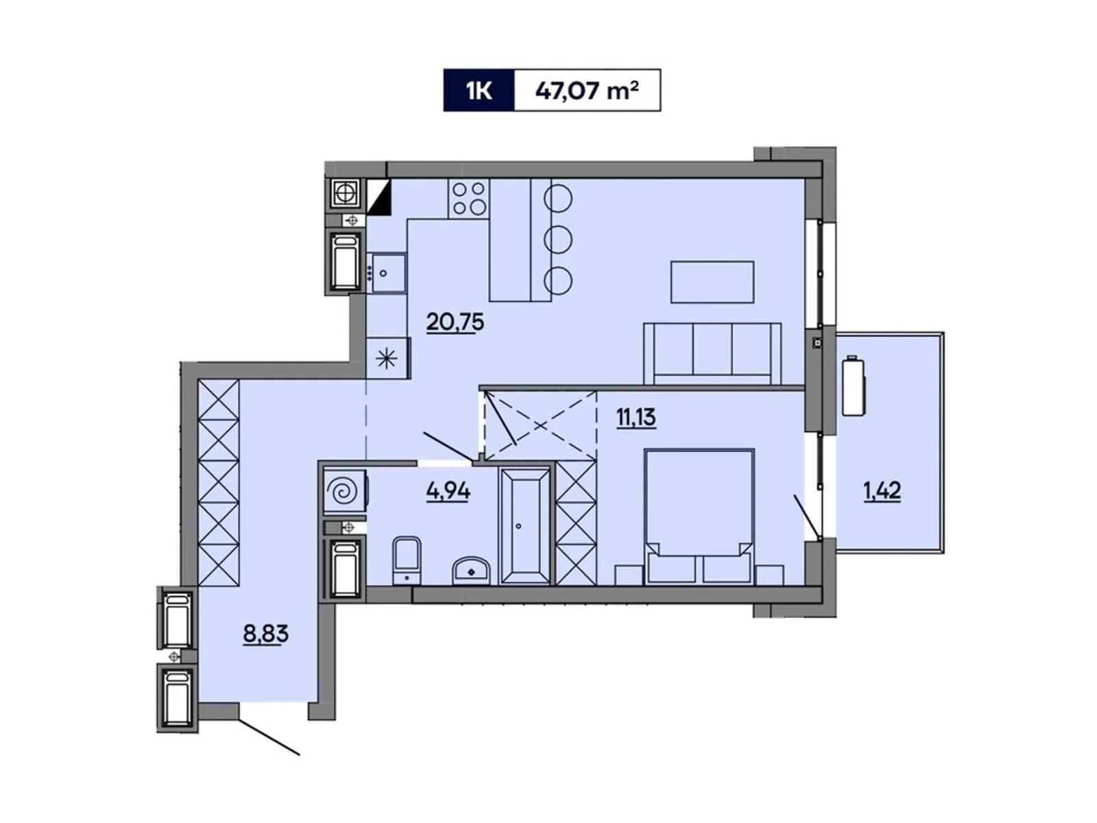 Продается 1-комнатная квартира 47.07 кв. м в Львове, ул. Миколайчука, 17 - фото 1
