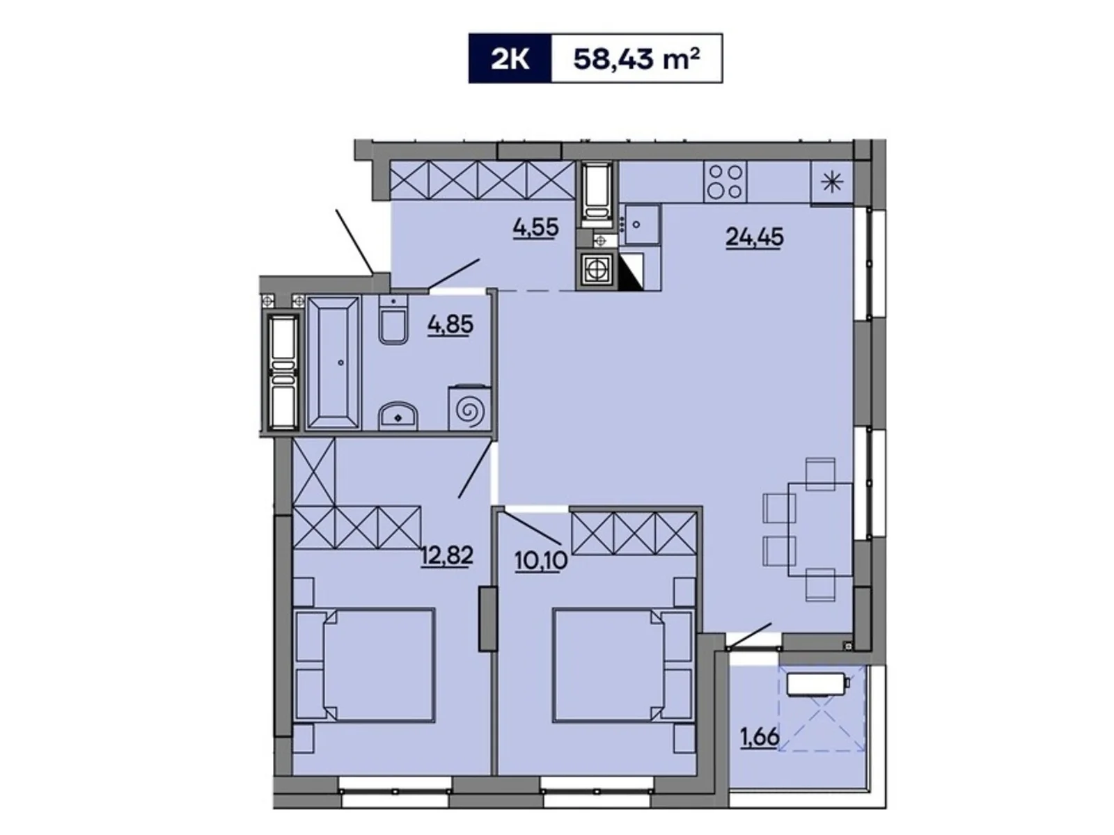 Продается 2-комнатная квартира 58.43 кв. м в Львове, ул. Миколайчука, 17 - фото 1
