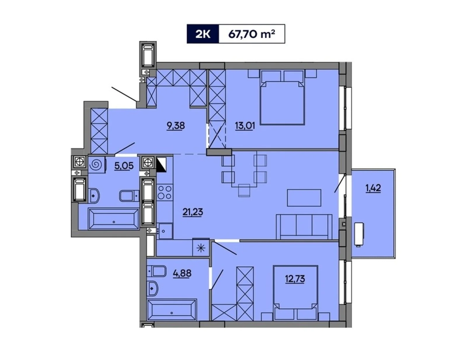 Продається 2-кімнатна квартира 67.7 кв. м у Львові, вул. Миколайчука, 17 - фото 1