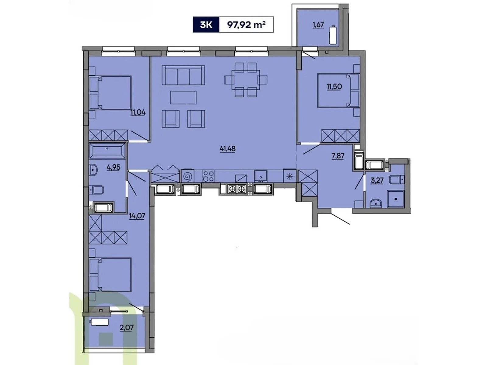 Продается 3-комнатная квартира 97.92 кв. м в Львове, ул. Миколайчука, 17 - фото 1