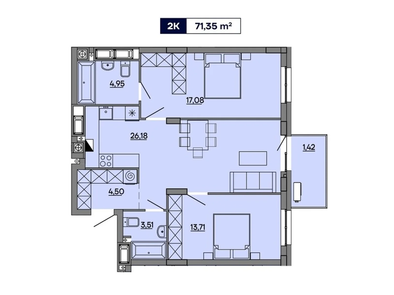 Продается 2-комнатная квартира 71.35 кв. м в Львове, ул. Миколайчука, 17 - фото 1