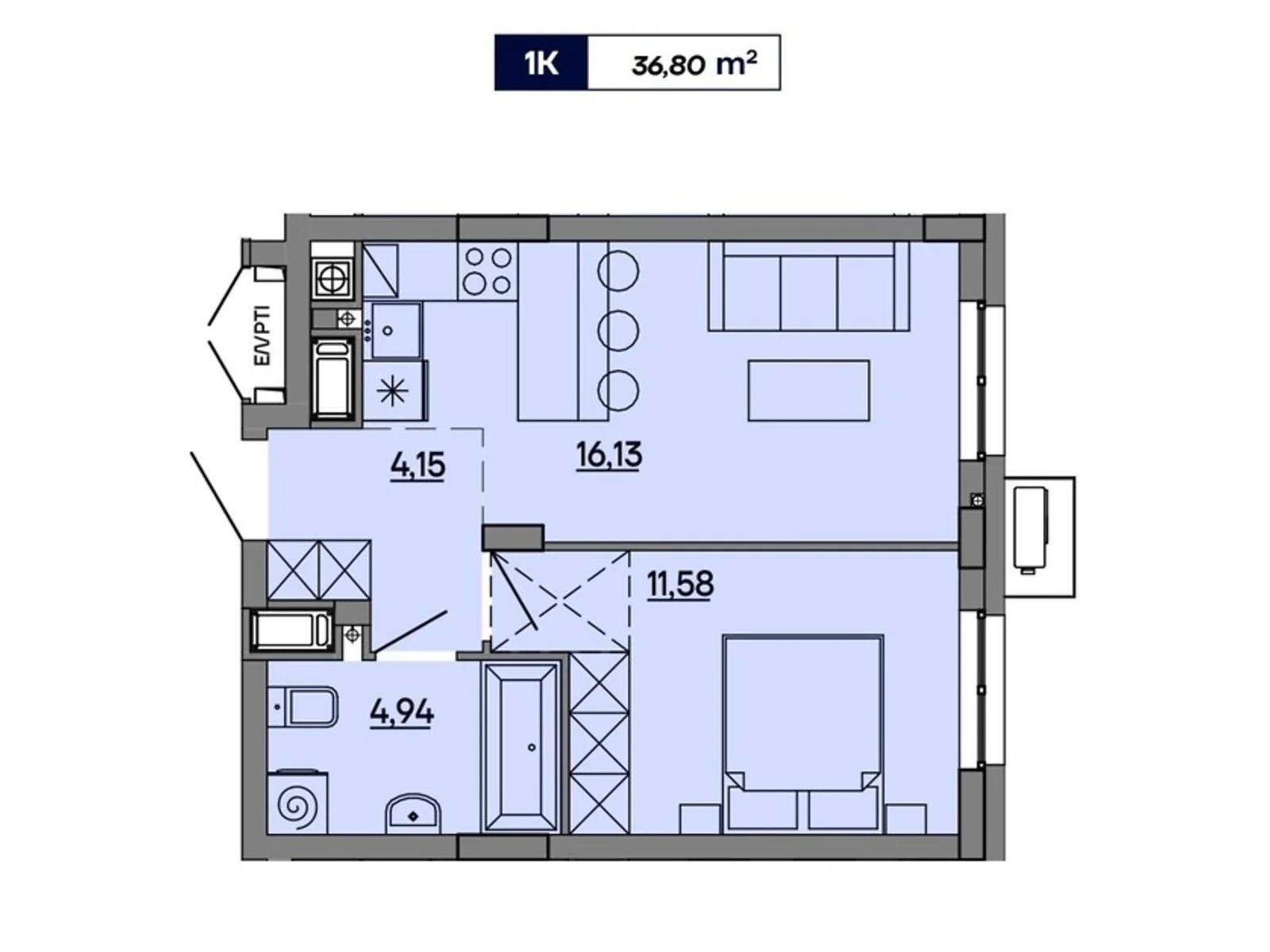 Продается 1-комнатная квартира 36.8 кв. м в Львове, ул. Миколайчука, 17 - фото 1