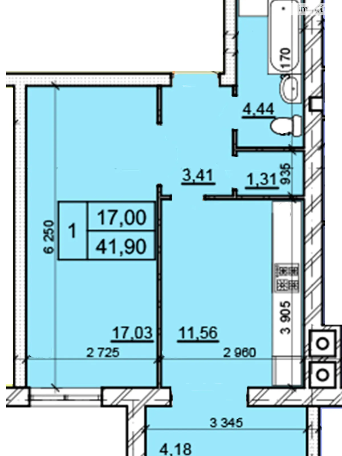 Продается 1-комнатная квартира 41.9 кв. м в Хмельницком, цена: 1047500 грн - фото 1