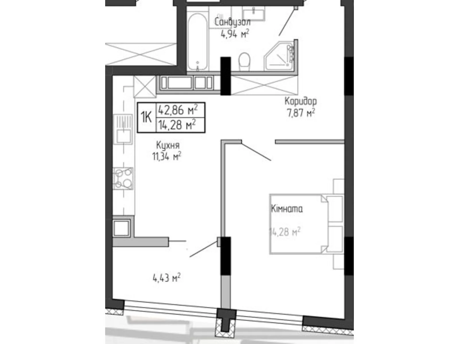 1-комнатная квартира 42.86 кв. м в Тернополе, цена: 25626 $ - фото 1