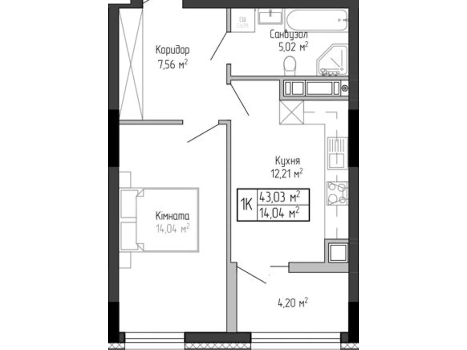 1-кімнатна квартира 43.03 кв. м у Тернополі, цена: 26377 $ - фото 1