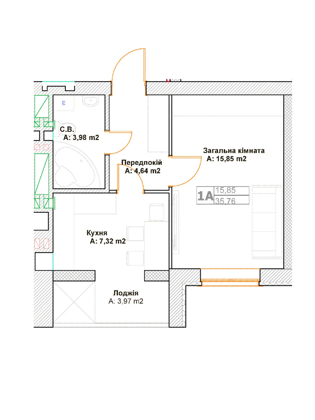 Продается 1-комнатная квартира 35.76 кв. м в Ирпене - фото 2