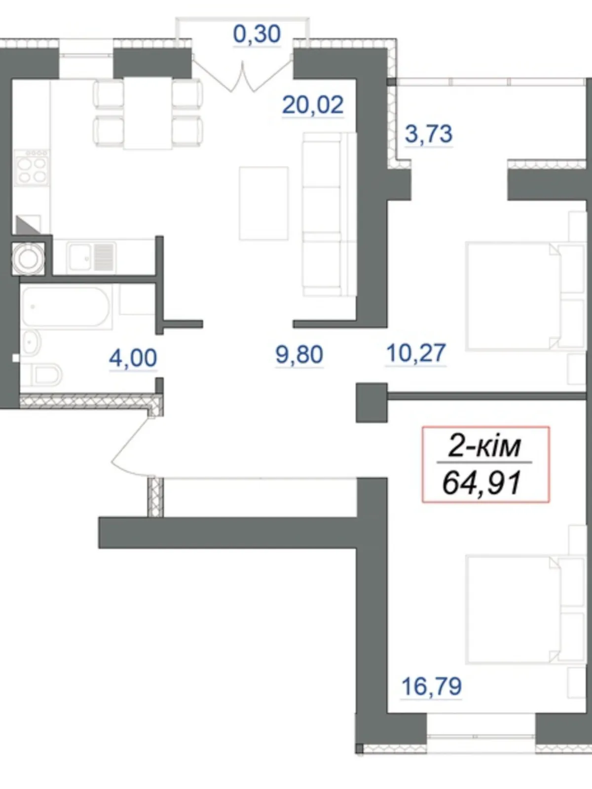 Продается 2-комнатная квартира 64.91 кв. м в Волчинце, пер. Ключный - фото 1