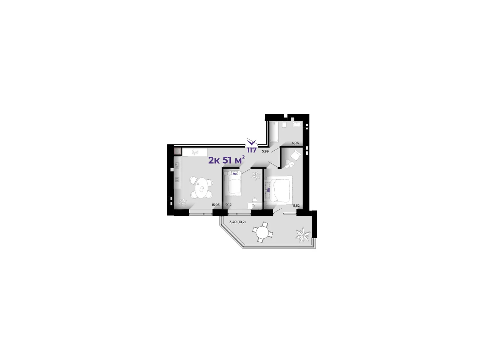 Продается 2-комнатная квартира 51 кв. м в Ивано-Франковске, ул. Петлюры Симона, 2 - фото 1