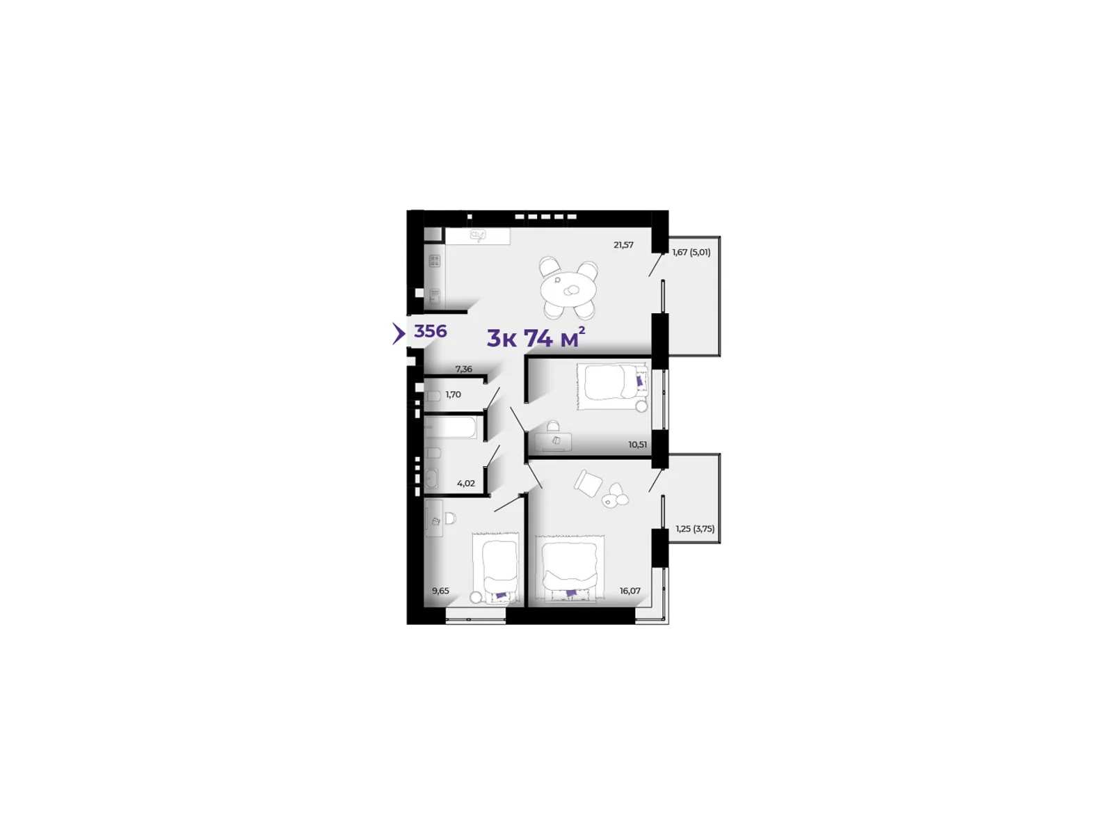 Продается 3-комнатная квартира 74 кв. м в Ивано-Франковске, ул. Петлюры Симона, 2 - фото 1