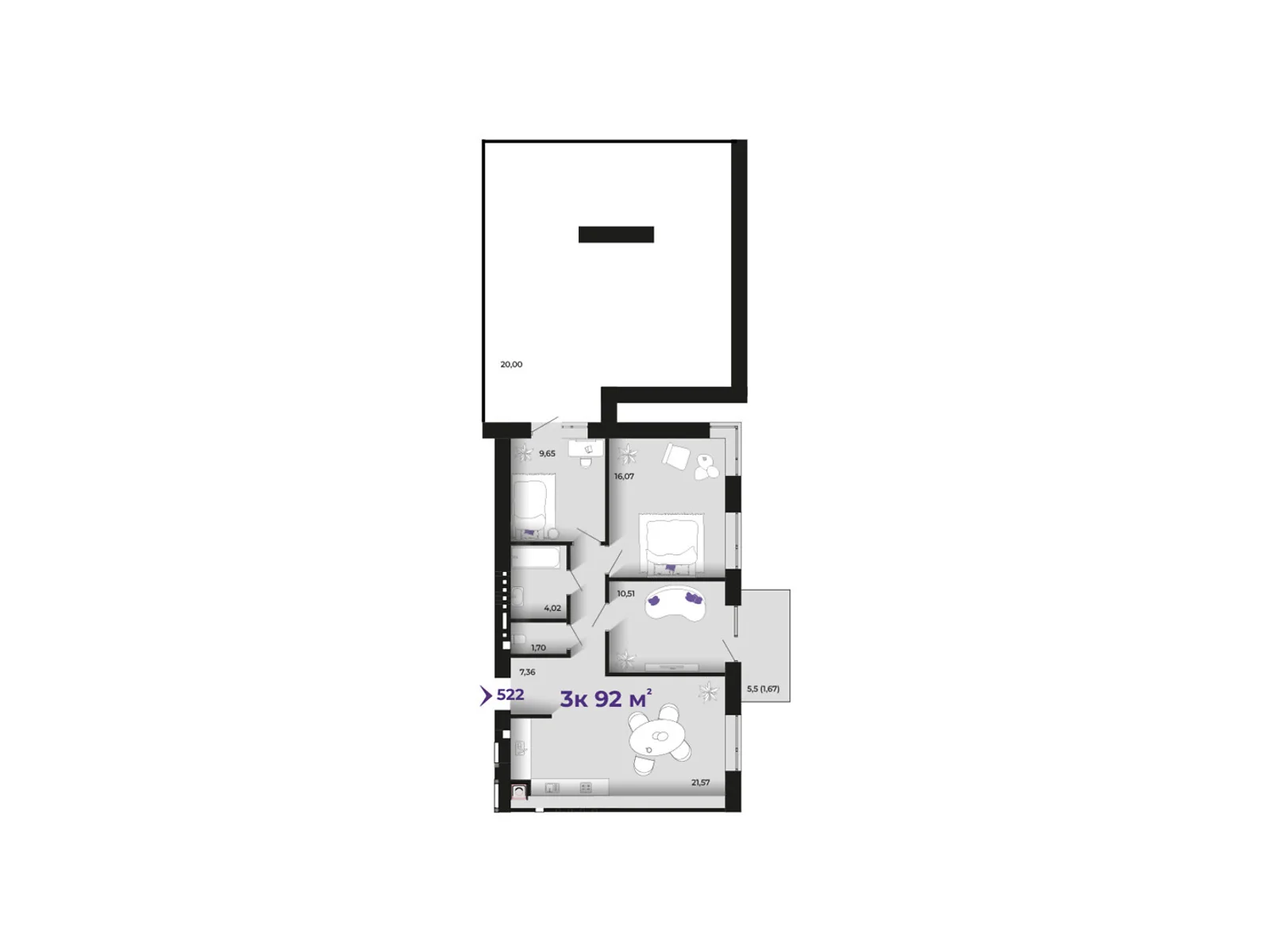 Продается 3-комнатная квартира 92 кв. м в Ивано-Франковске, ул. Петлюры Симона, 2 - фото 1