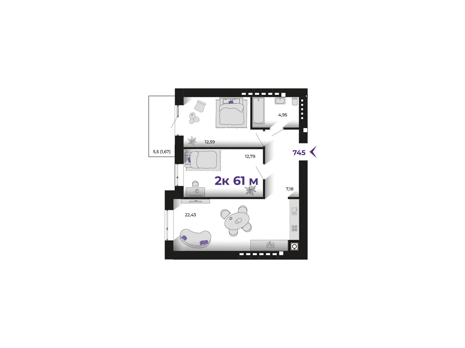 Продается 2-комнатная квартира 61 кв. м в Ивано-Франковске, ул. Петлюры Симона, 2 - фото 1