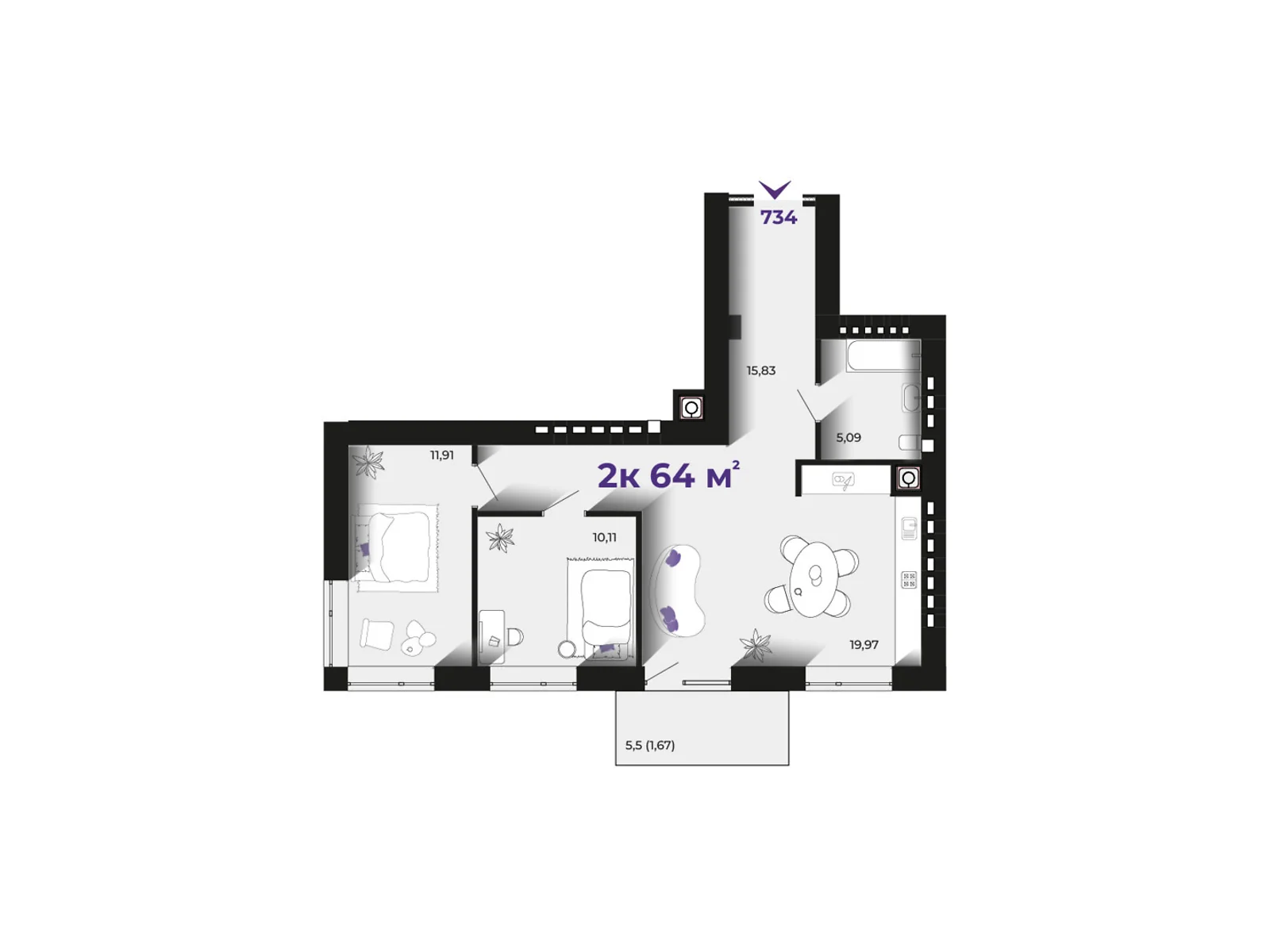 Продается 2-комнатная квартира 64 кв. м в Ивано-Франковске, ул. Петлюры Симона, 2 - фото 1
