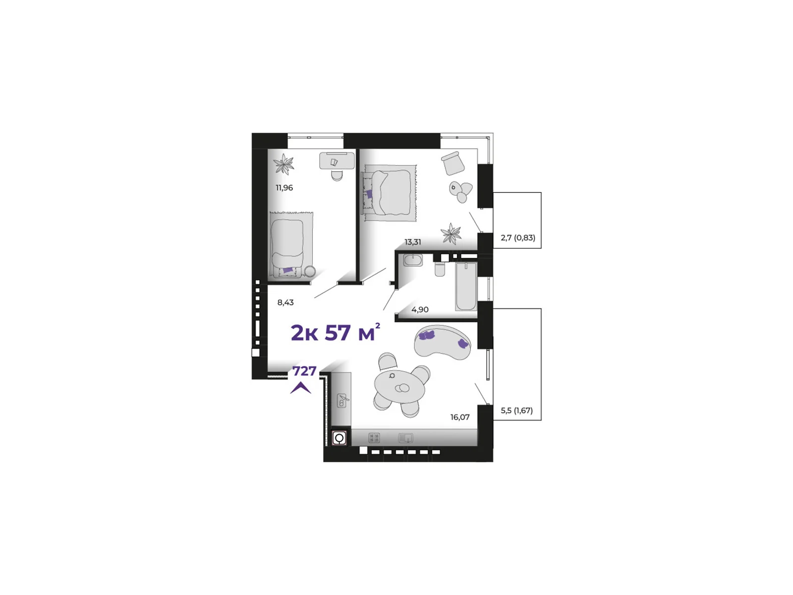 Продается 2-комнатная квартира 57 кв. м в Ивано-Франковске, ул. Петлюры Симона, 2 - фото 1