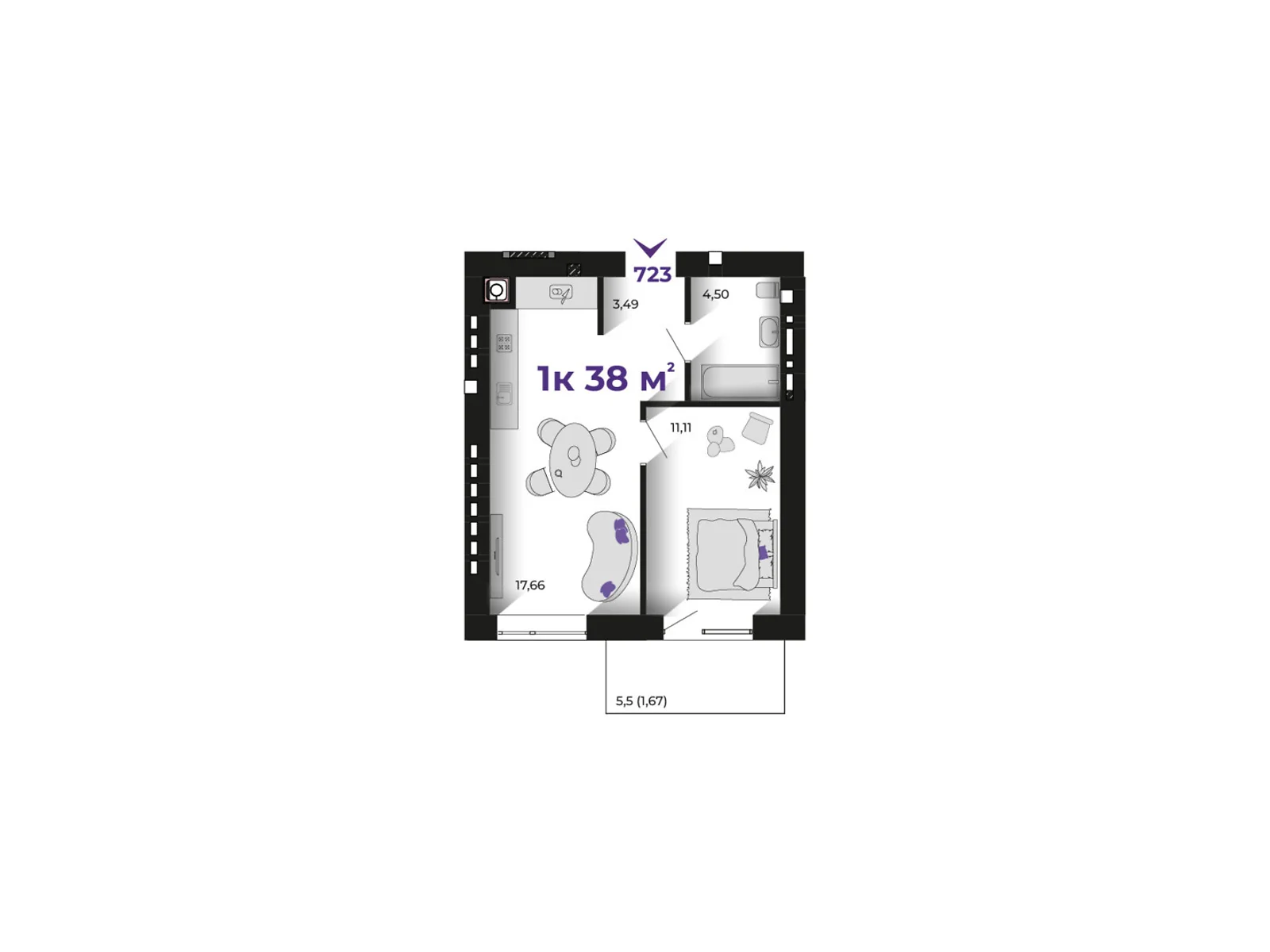 Продается 1-комнатная квартира 38 кв. м в Ивано-Франковске, ул. Петлюры Симона, 2 - фото 1