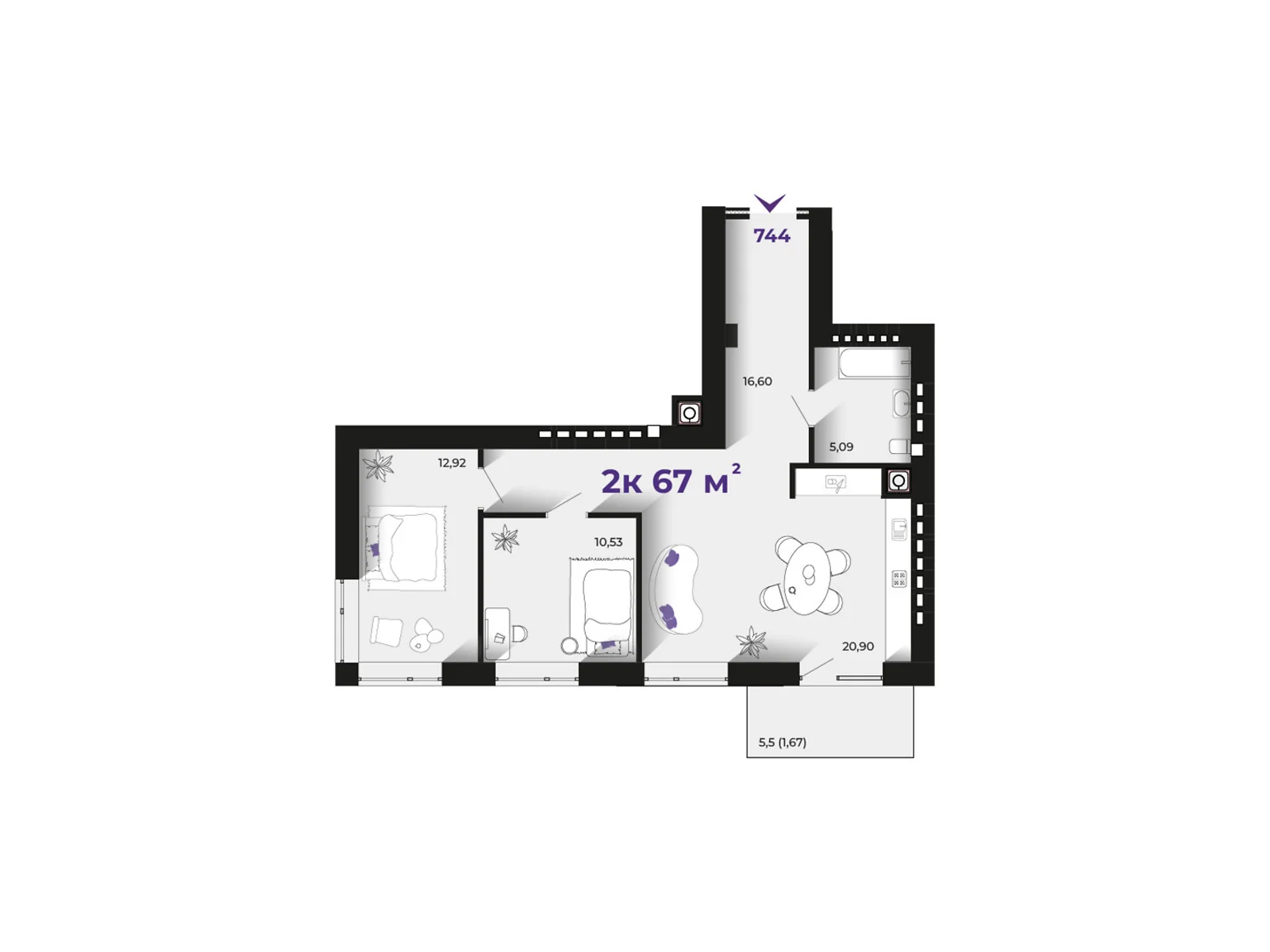 Продается 2-комнатная квартира 67 кв. м в Ивано-Франковске, ул. Петлюры Симона, 2 - фото 1