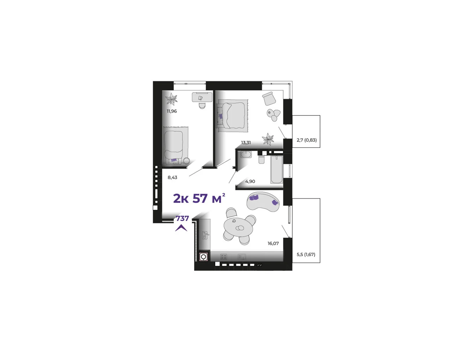 Продается 2-комнатная квартира 57 кв. м в Ивано-Франковске, ул. Петлюры Симона, 2 - фото 1