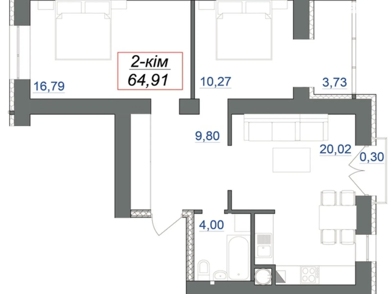 Продается 2-комнатная квартира 64.91 кв. м в Волчинце, пер. Ключный - фото 1