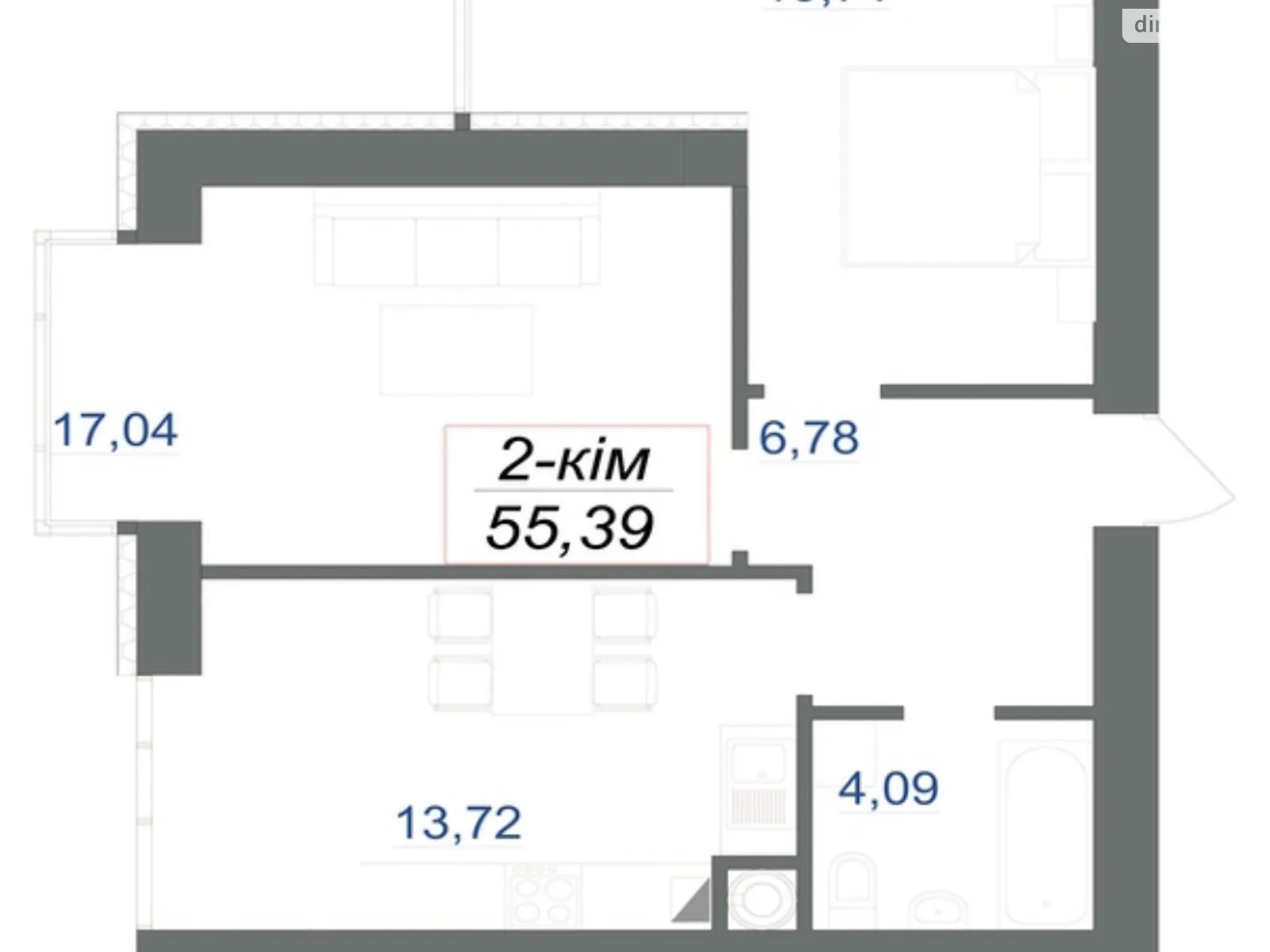 Продается 2-комнатная квартира 55.39 кв. м в, цена: 43204 $ - фото 1