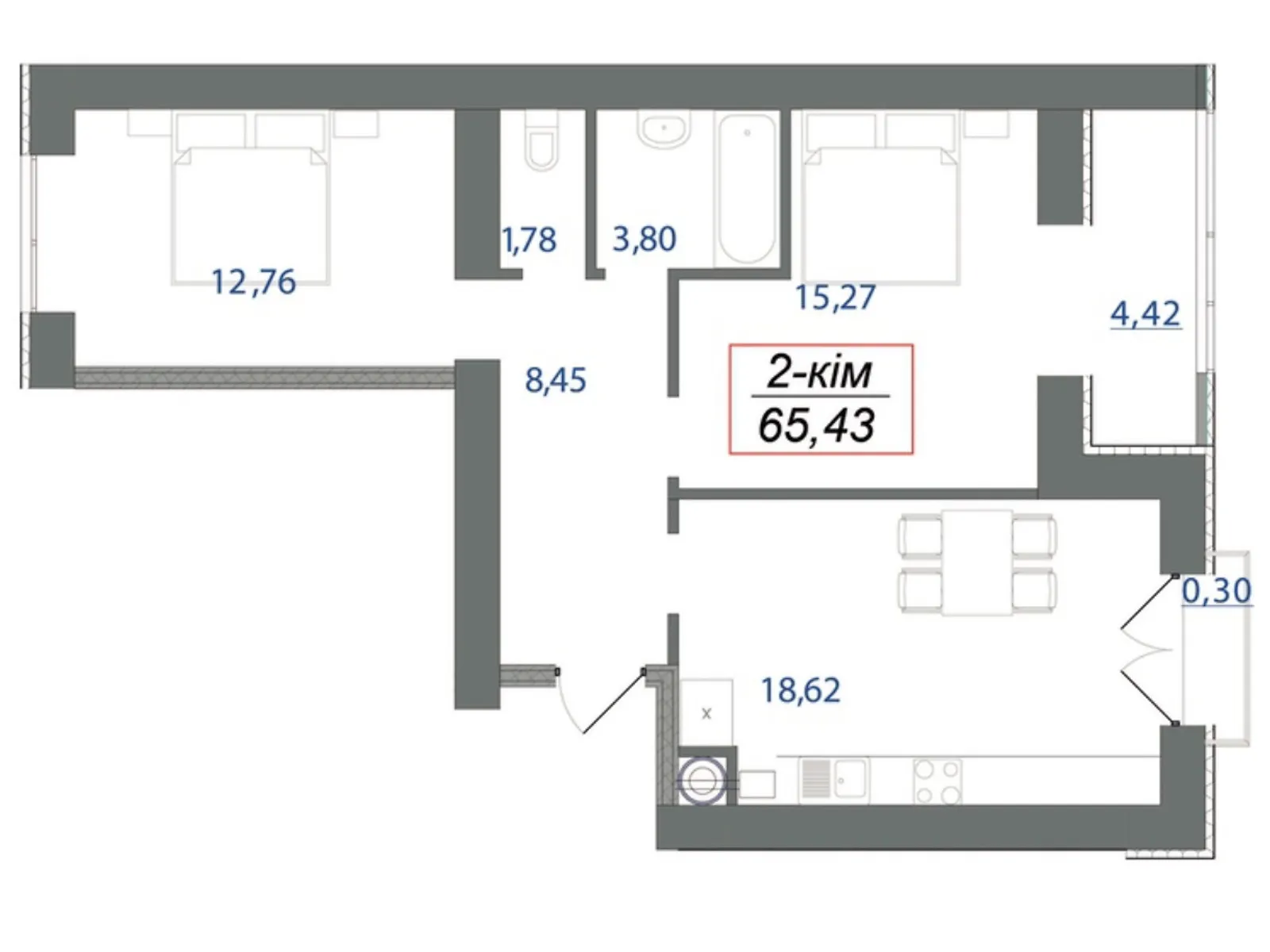 Продается 2-комнатная квартира 65.43 кв. м в, цена: 51035 $ - фото 1