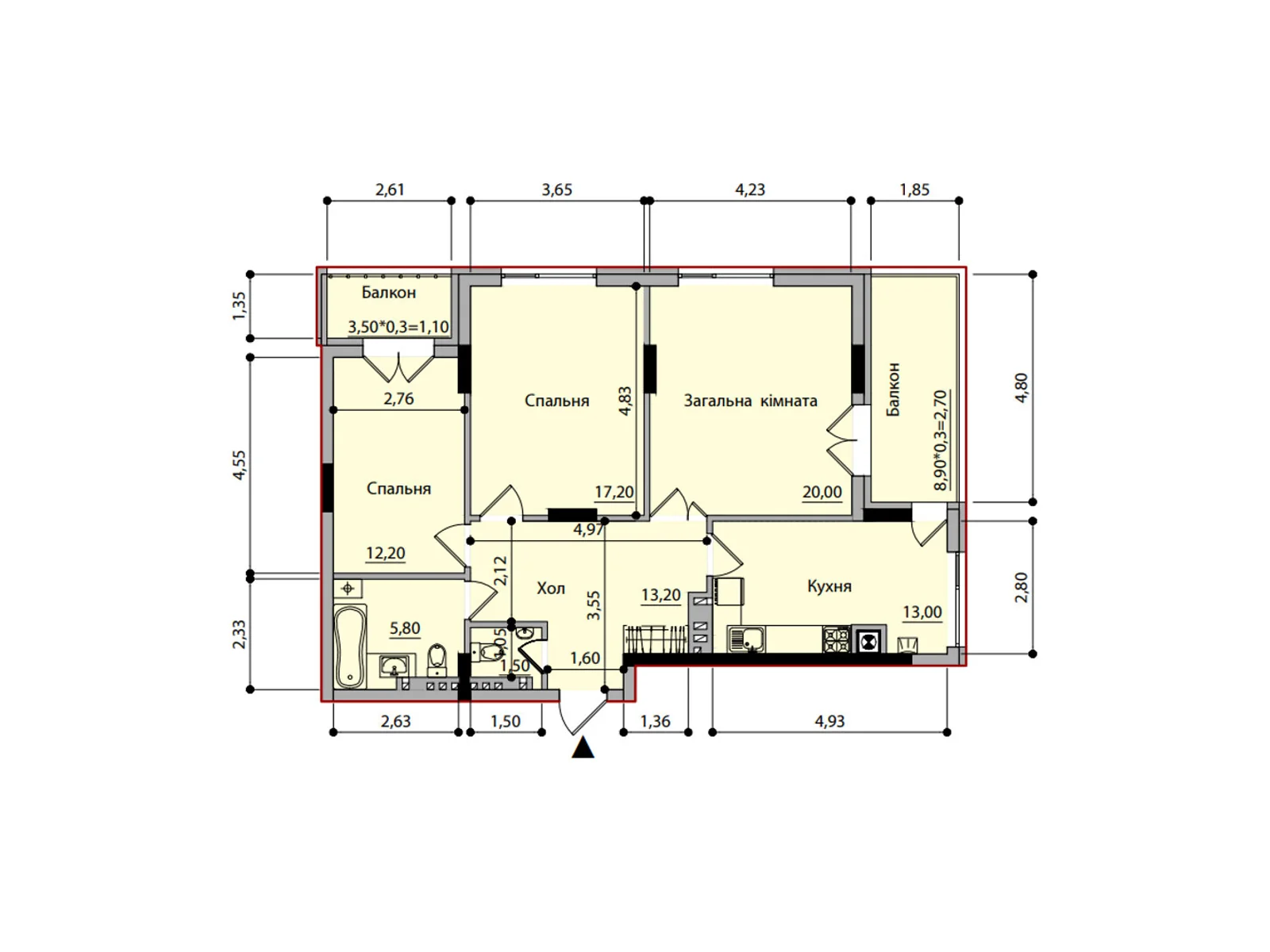 Продается 3-комнатная квартира 86.7 кв. м в Черновцах, ул. Русская, 238 - фото 1