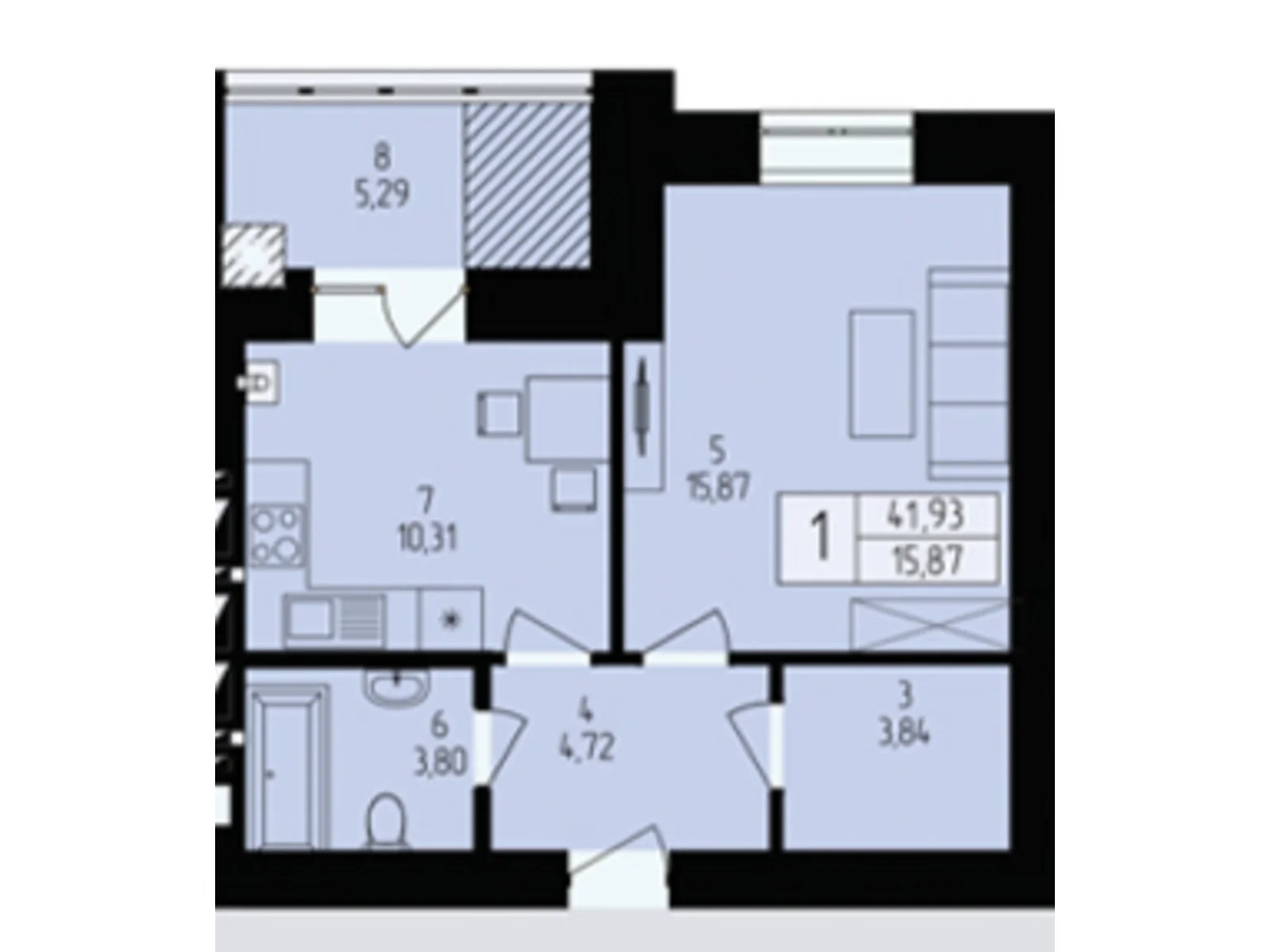 Продается 1-комнатная квартира 41.93 кв. м в Хмельницком, ул. Озерная, 6/1 - фото 1