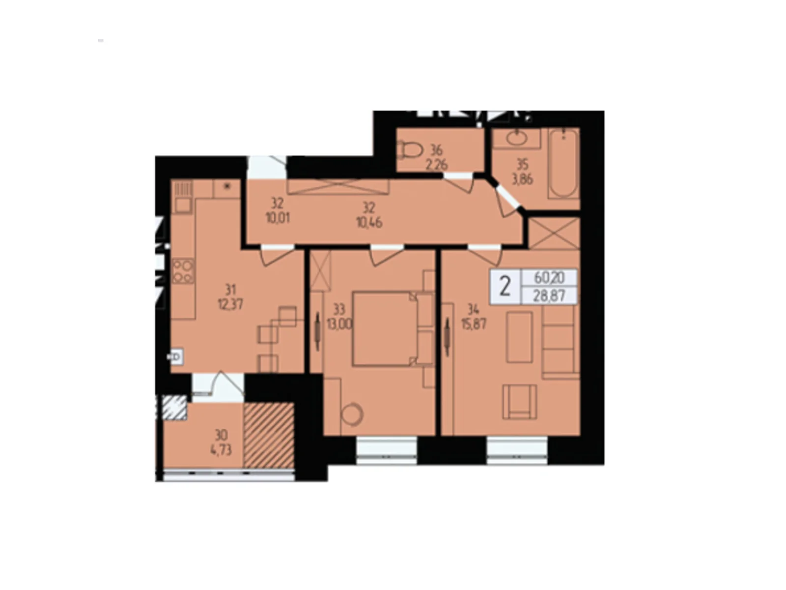 Продается 2-комнатная квартира 60.2 кв. м в Хмельницком, ул. Озерная, 6/1 - фото 1