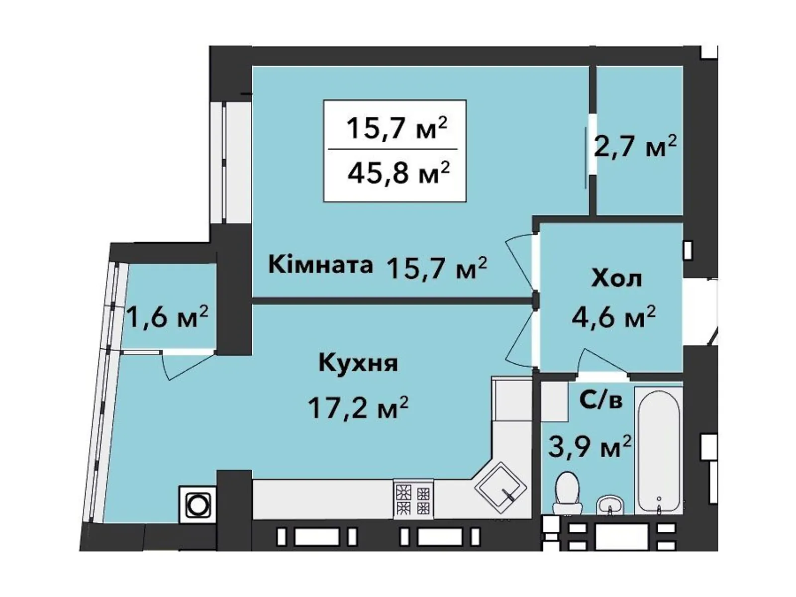 Продается 1-комнатная квартира 46 кв. м в Хмельницком - фото 3