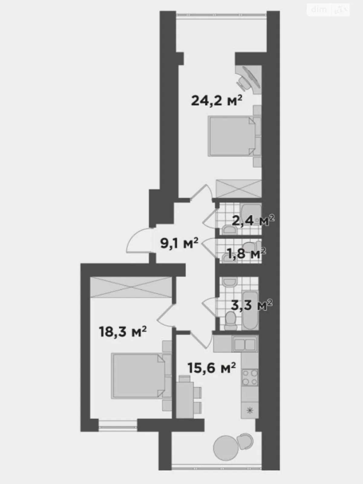 Продається 2-кімнатна квартира 74 кв. м у Бучі - фото 2