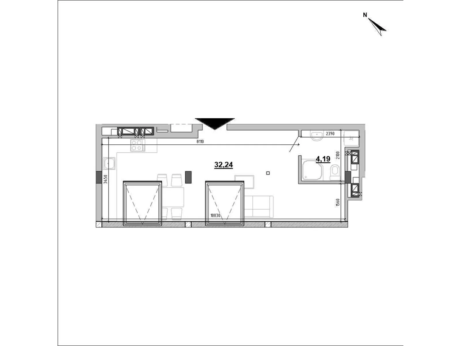 Продается 1-комнатная квартира 35.7 кв. м в Львове, ул. Мучная, 32 - фото 1