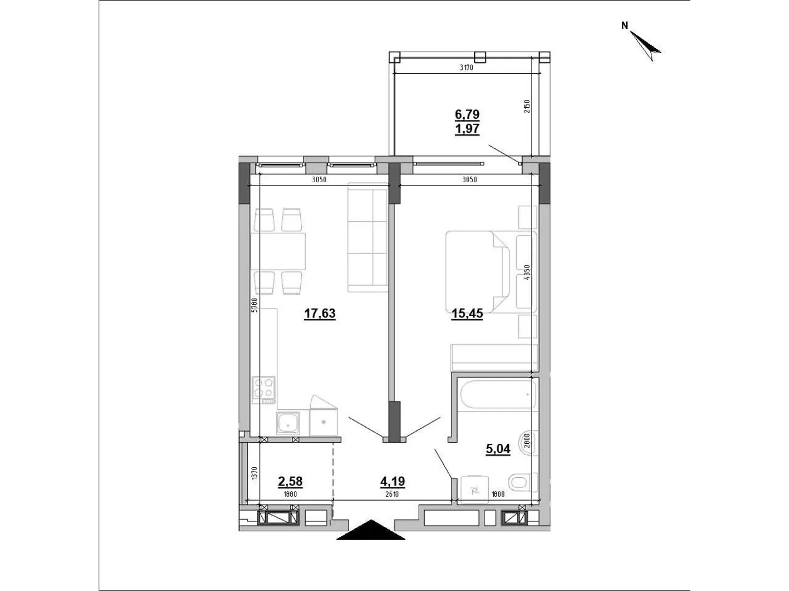 Продается 1-комнатная квартира 45.67 кв. м в Львове, ул. Мучная, 32 - фото 1
