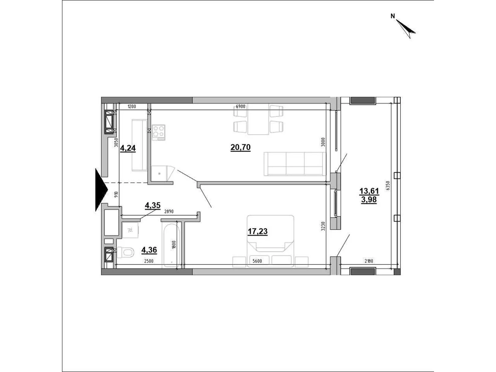 Продается 1-комнатная квартира 53.57 кв. м в Львове, ул. Мучная, 32 - фото 1
