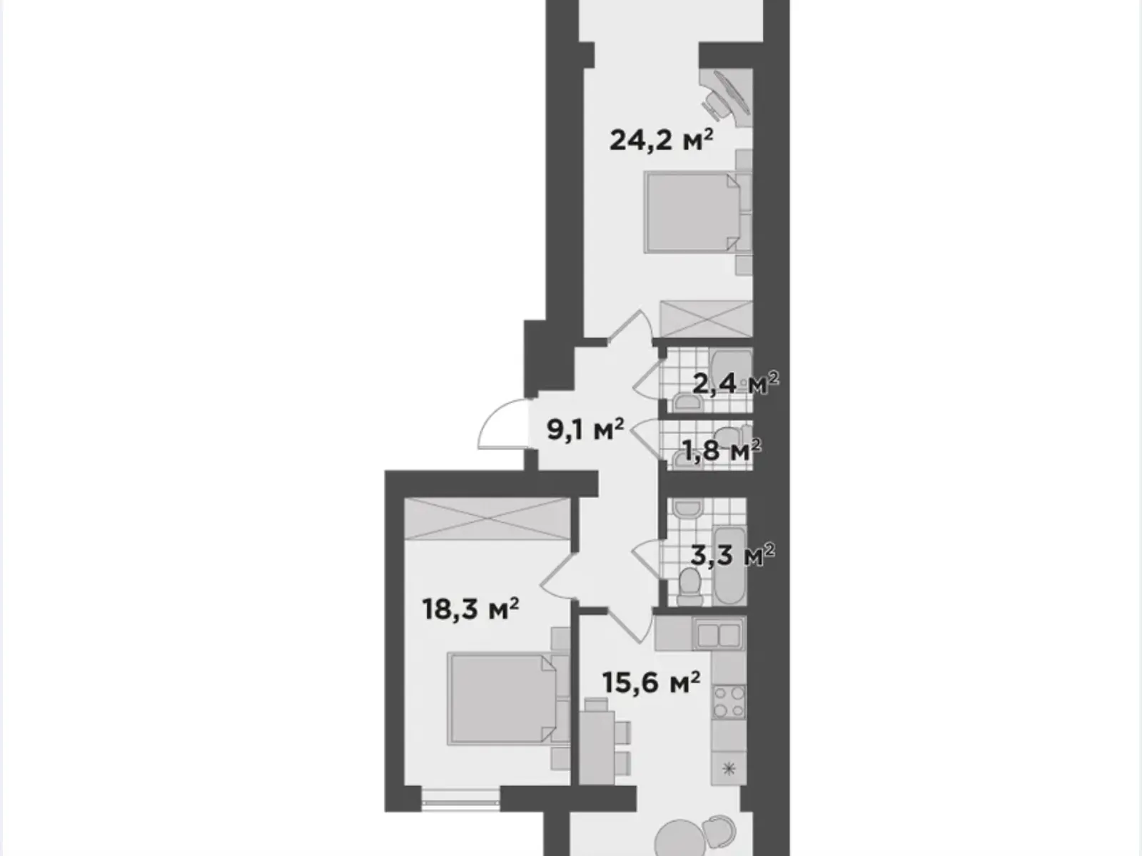 Продається 2-кімнатна квартира 73.7 кв. м у  - фото 2